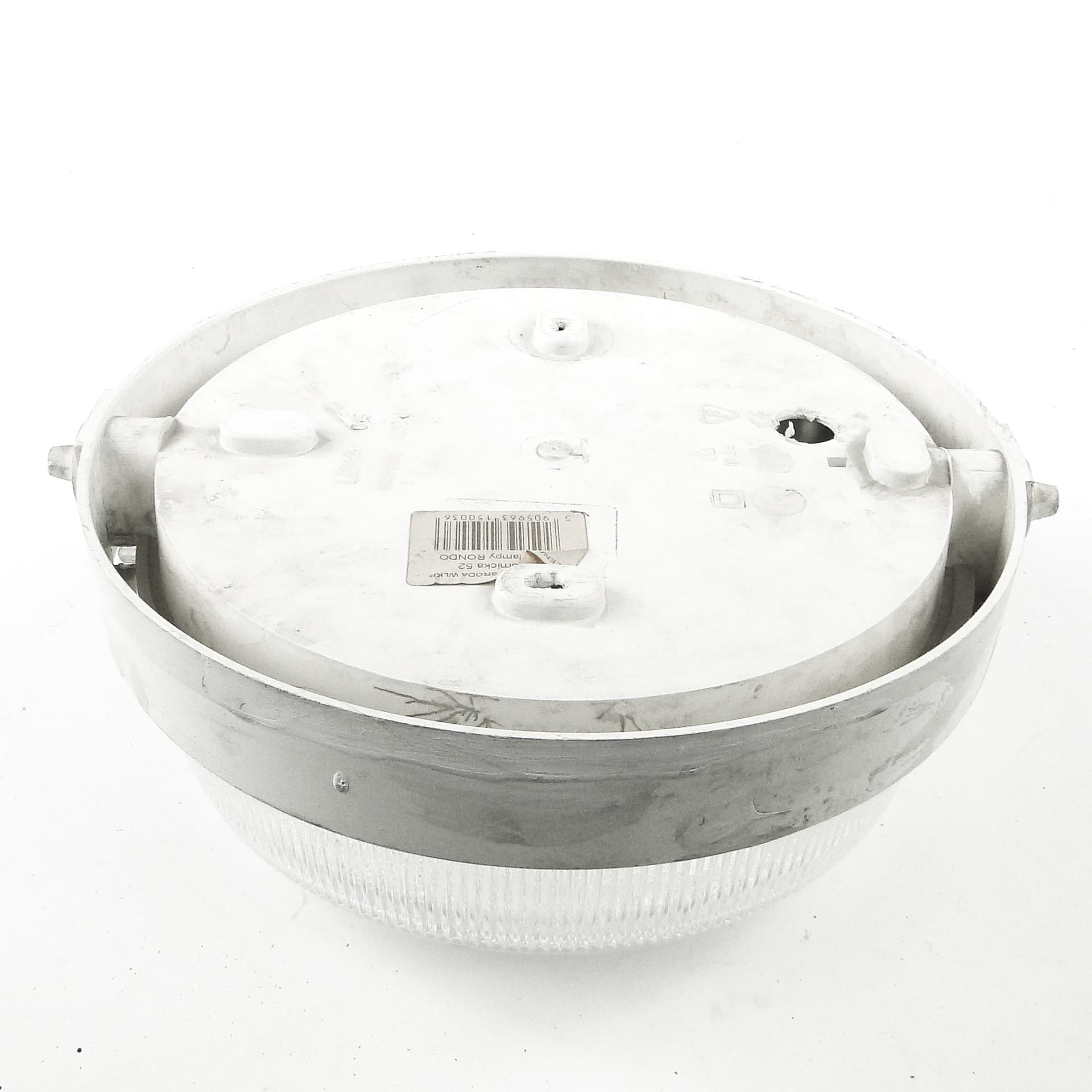 Industrial ceiling light, white metal plastic, Poland, 1970s. - 109735