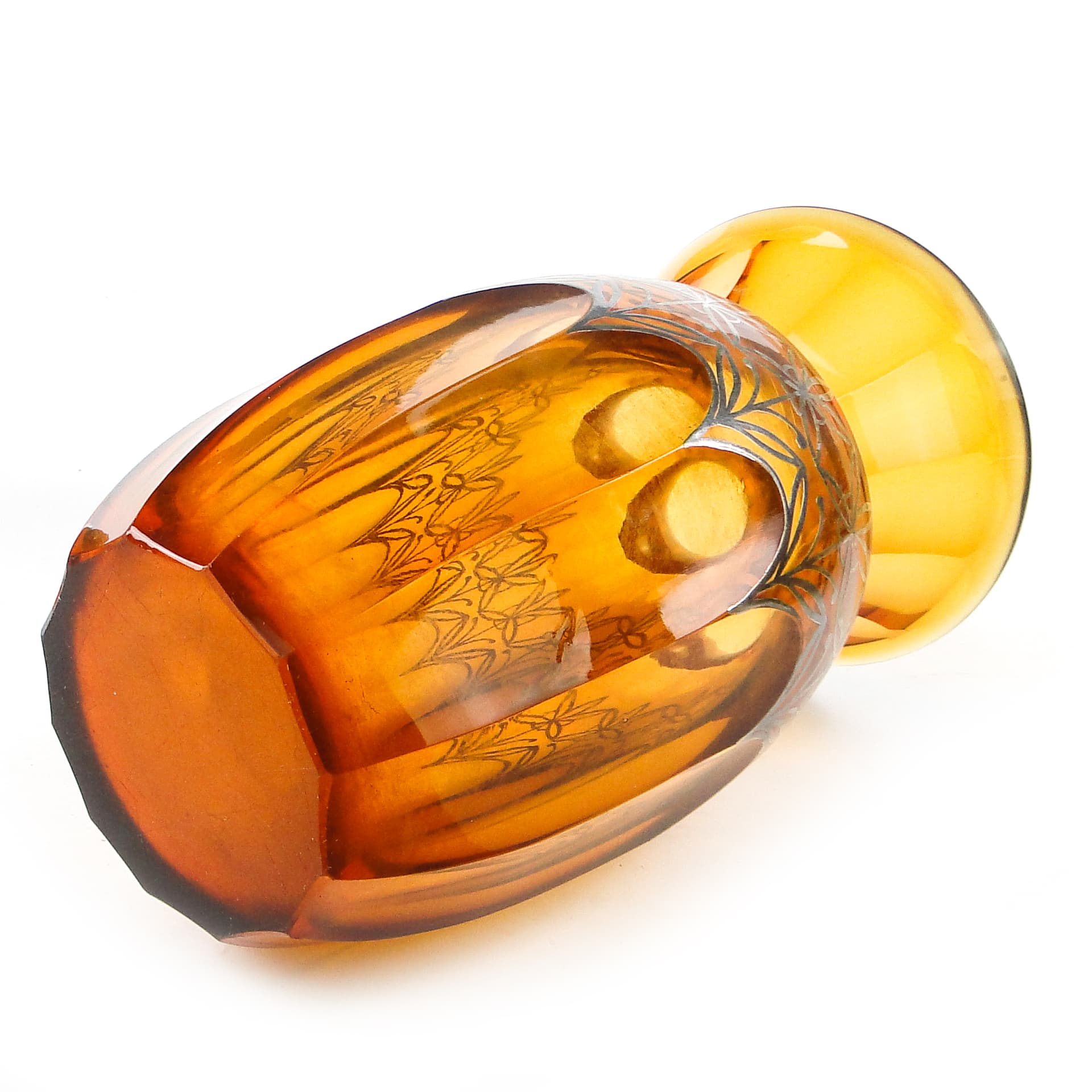 Wazon art déco, kryształ miodowy, powłoka galwaniczna, Polska, lata 30. - 109781