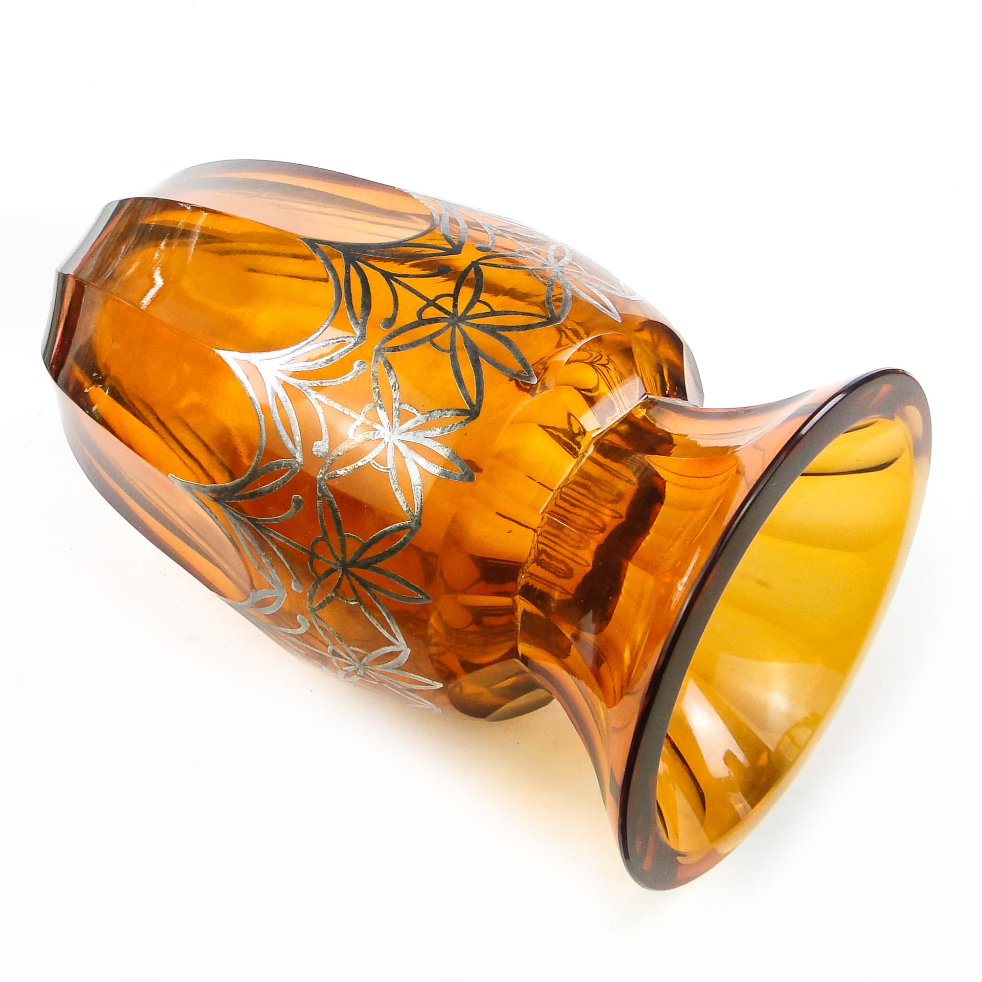 Wazon art déco, kryształ miodowy, powłoka galwaniczna, Polska, lata 30. - 109786