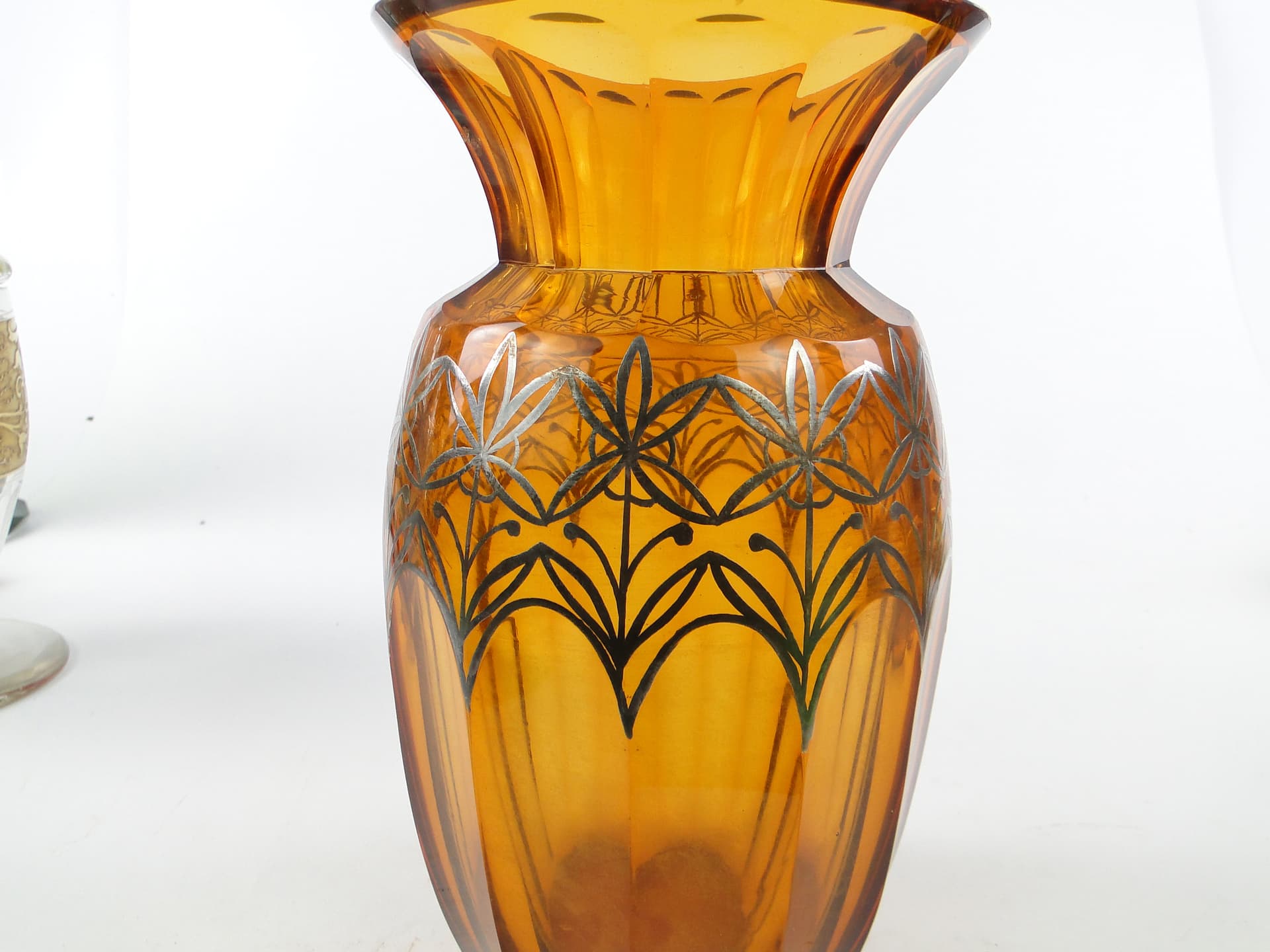 Wazon art déco, kryształ miodowy, powłoka galwaniczna, Polska, lata 30. - 109785