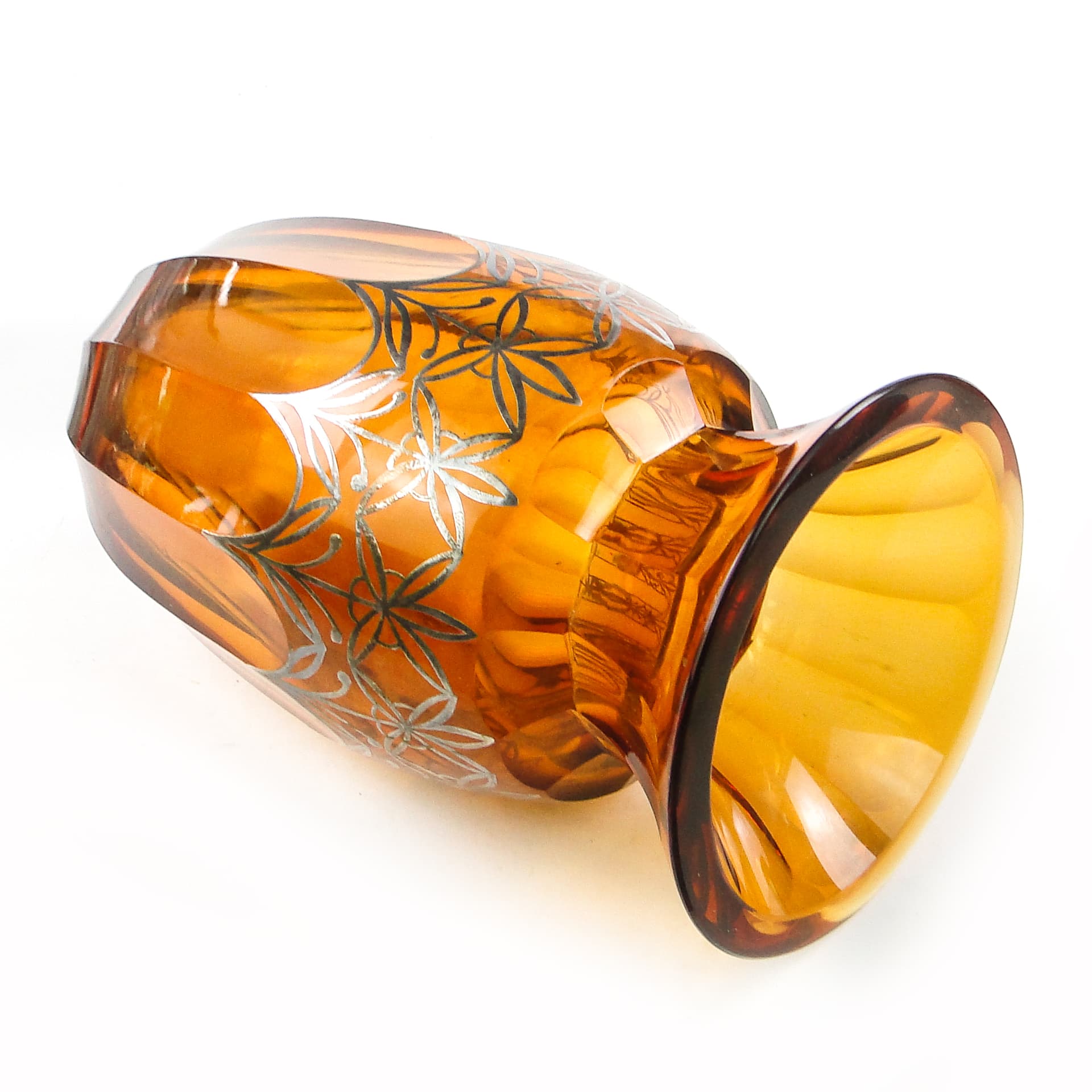 Wazon art déco, kryształ miodowy, powłoka galwaniczna, Polska, lata 30. - 109783