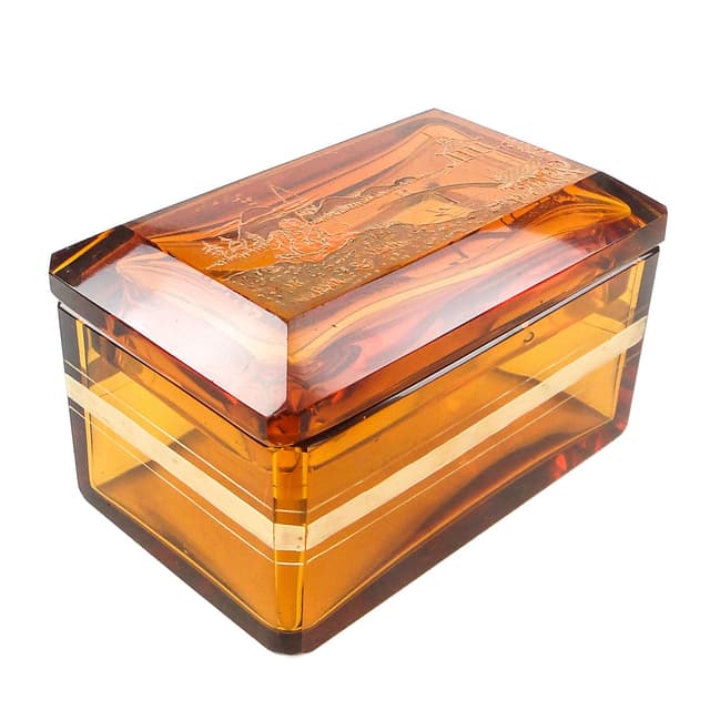 Art Deco Bonbonniere, crystal, Moser, Czechoslovakia, 1930s. - DIMENSION