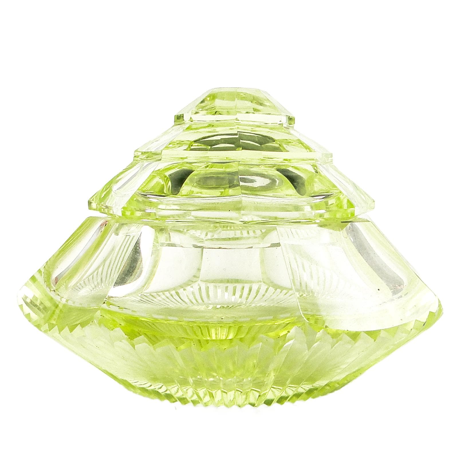 Art Deco bonbonniere, uranium glass, Poland, 1930s.