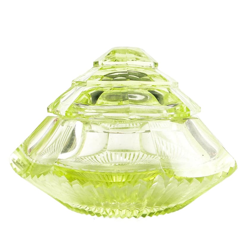 Art Deco bonbonniere, uranium glass, Poland, 1930s.