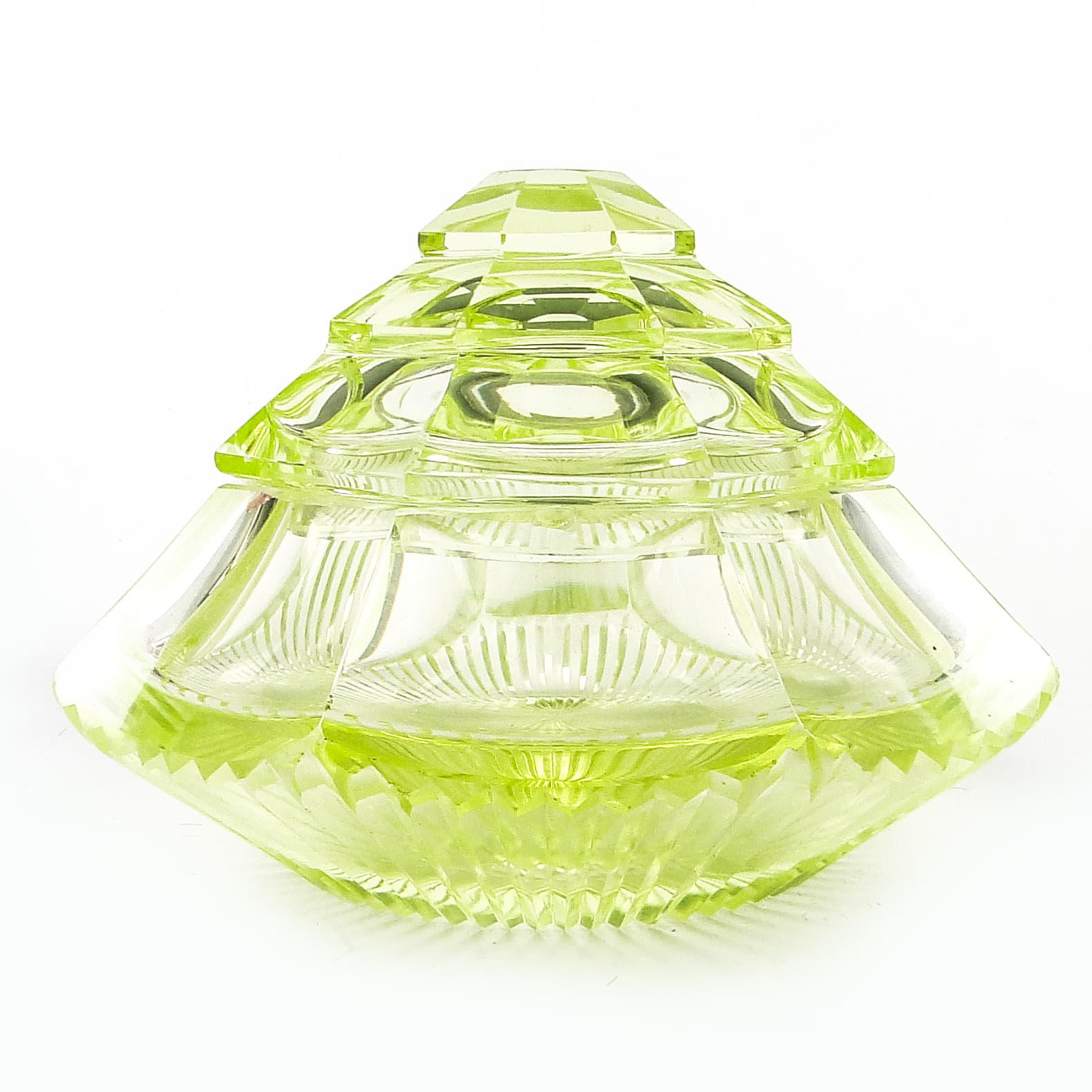 Art Deco bonbonniere, uranium glass, Poland, 1930s. - 110074