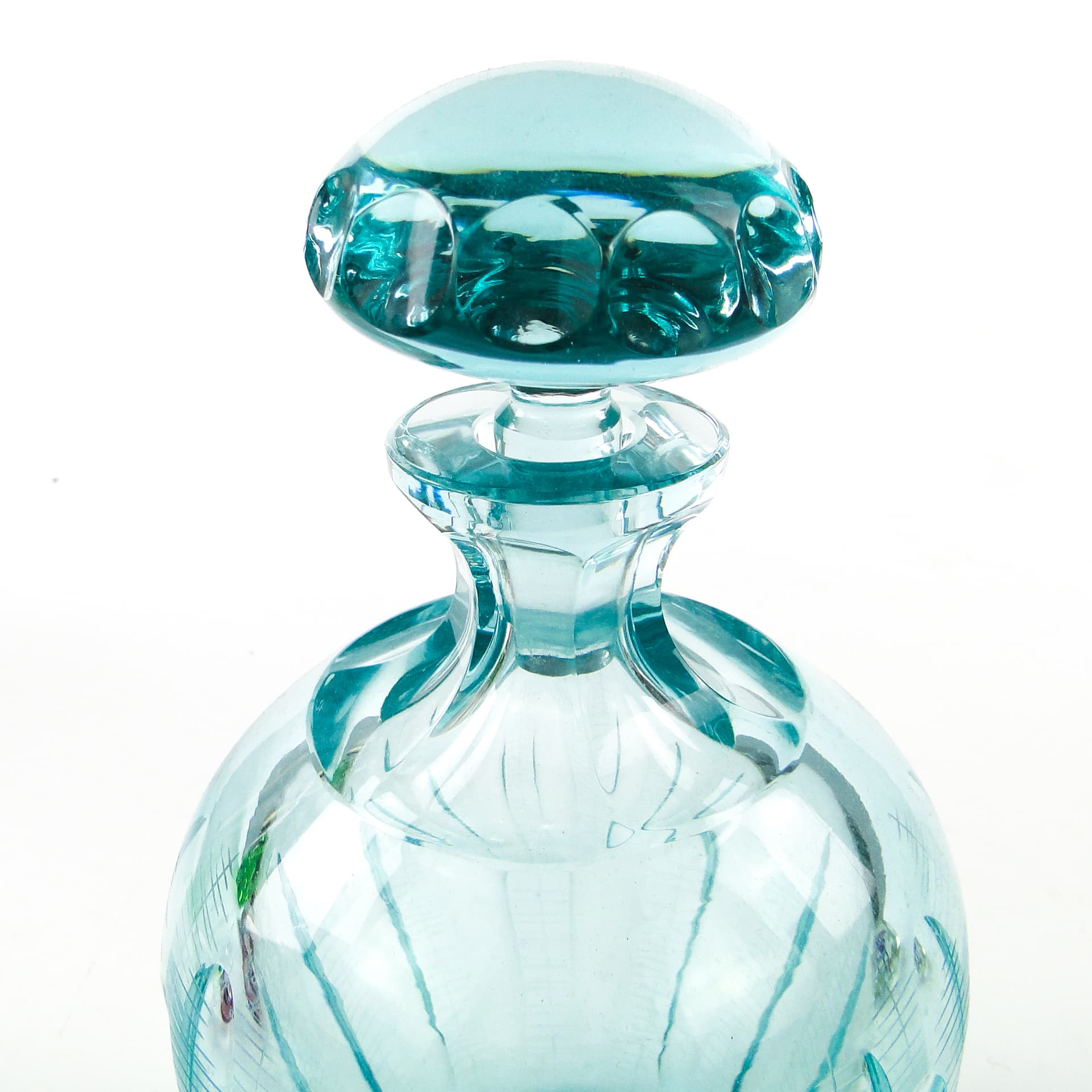 Karafka beryl, mid-century modern, szkło turkusowe, Moser, Czechosłowacja, lata 60. - 110265