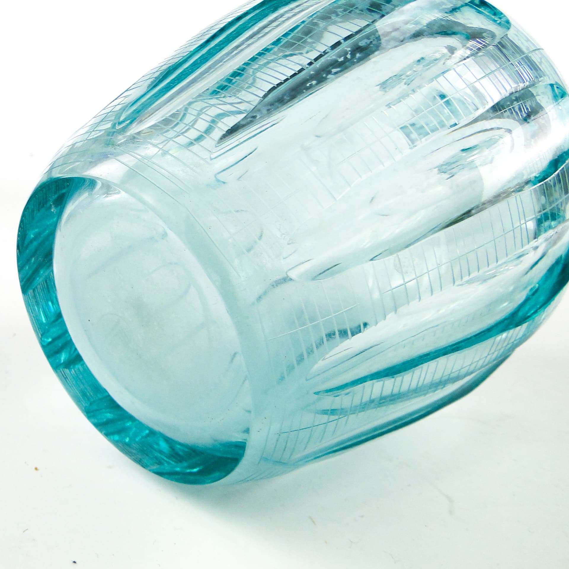 Karafka beryl, mid-century modern, szkło turkusowe, Moser, Czechosłowacja, lata 60. - 110266