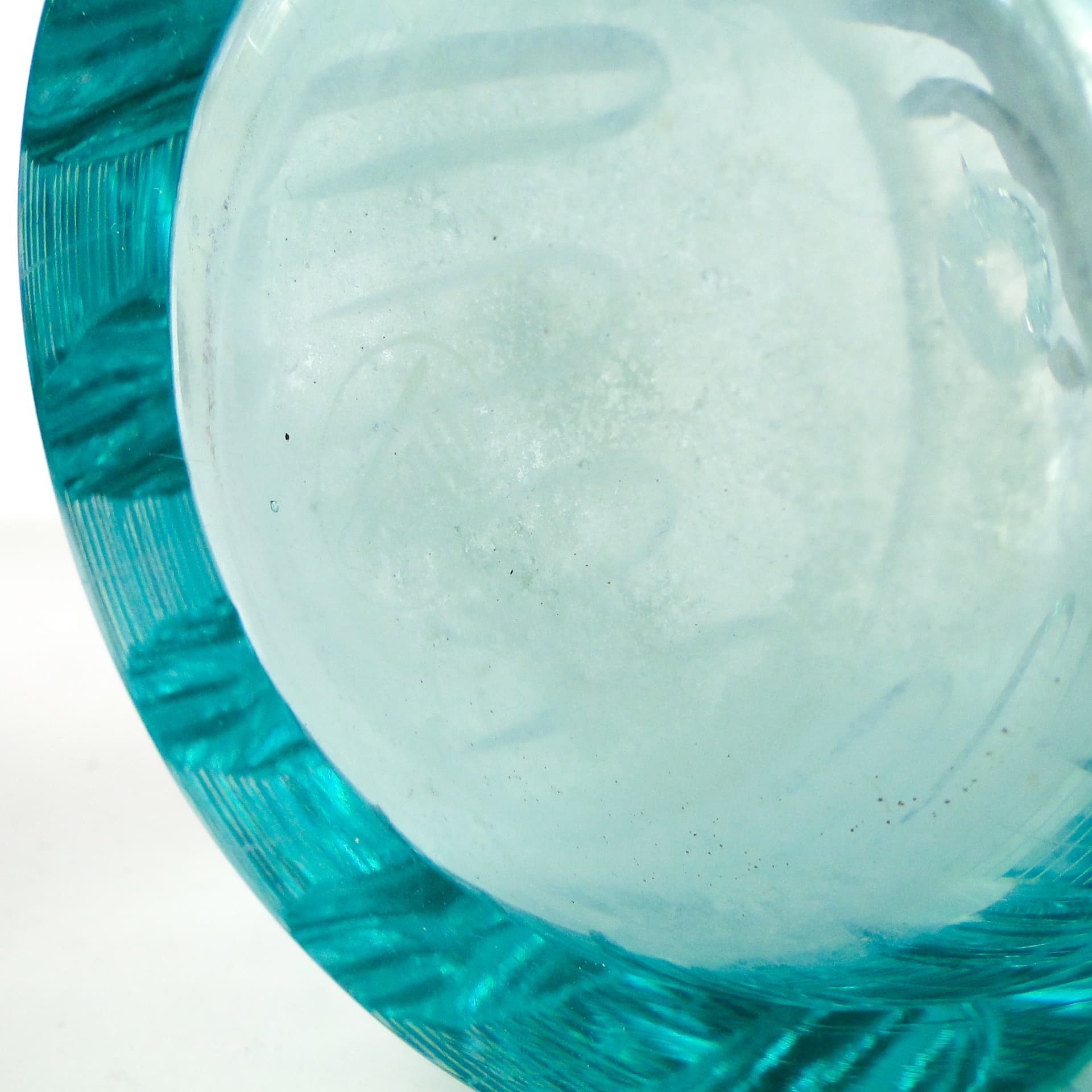 Karafka beryl, mid-century modern, szkło turkusowe, Moser, Czechosłowacja, lata 60. - 110259