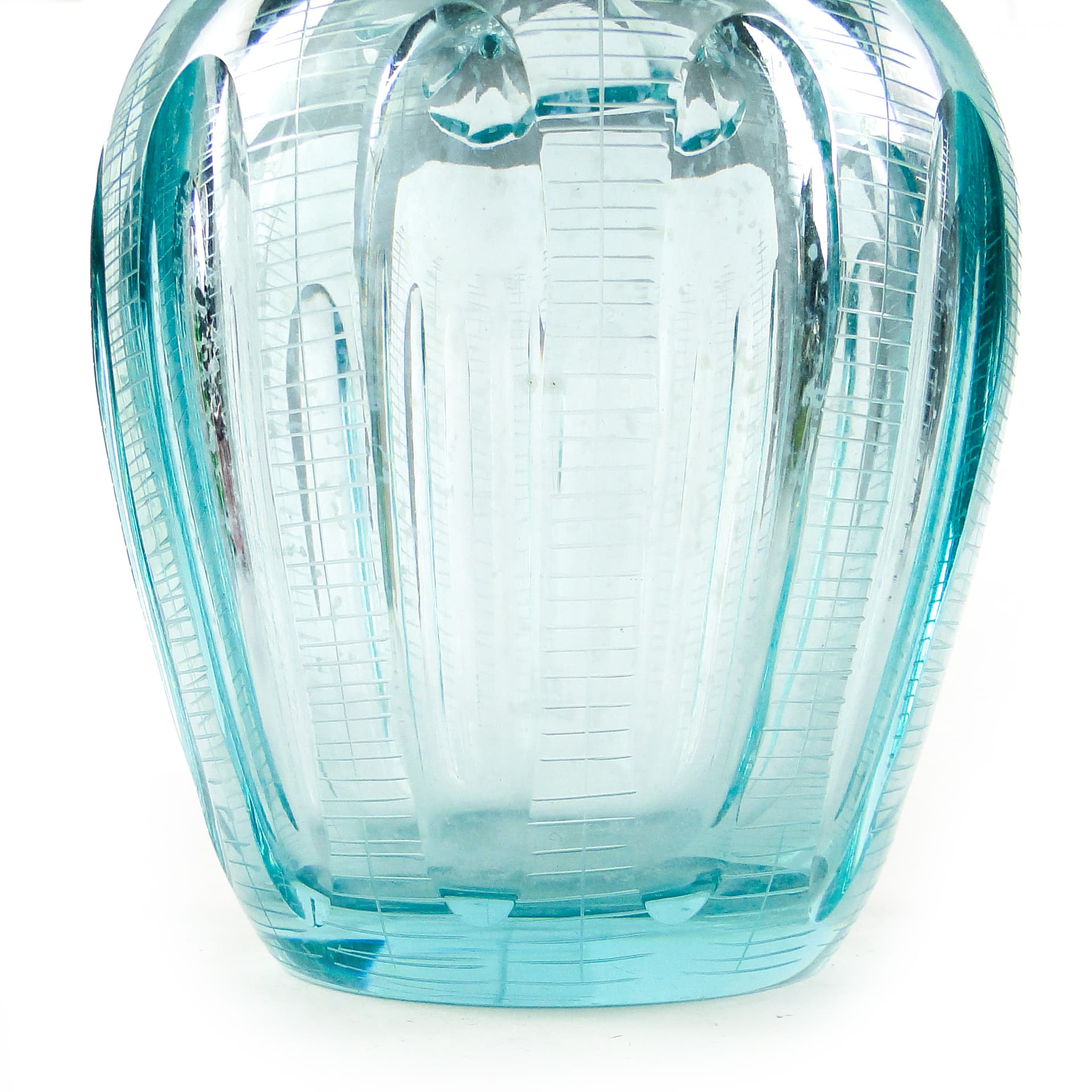 Karafka beryl, mid-century modern, szkło turkusowe, Moser, Czechosłowacja, lata 60. - 110258