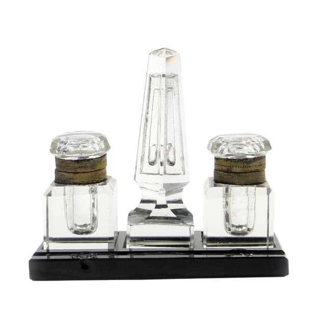 Kałamarz Art déco, kryształ transparentny, Polska, lata 20. - WYMIARY