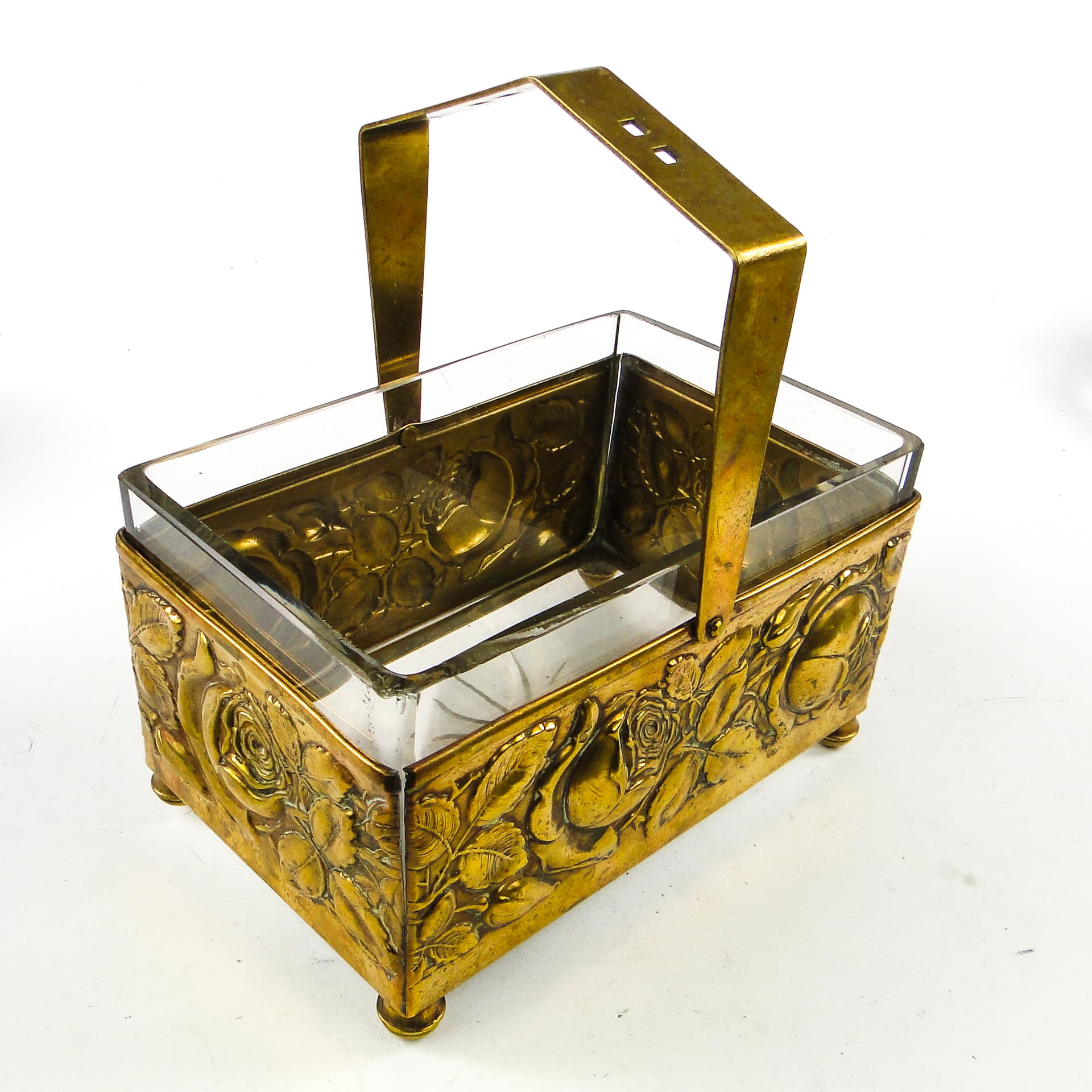 Kosz na bakalie i owoce Art déco, mosiądz, kryształ, Niemcy, lata 30. - 110312