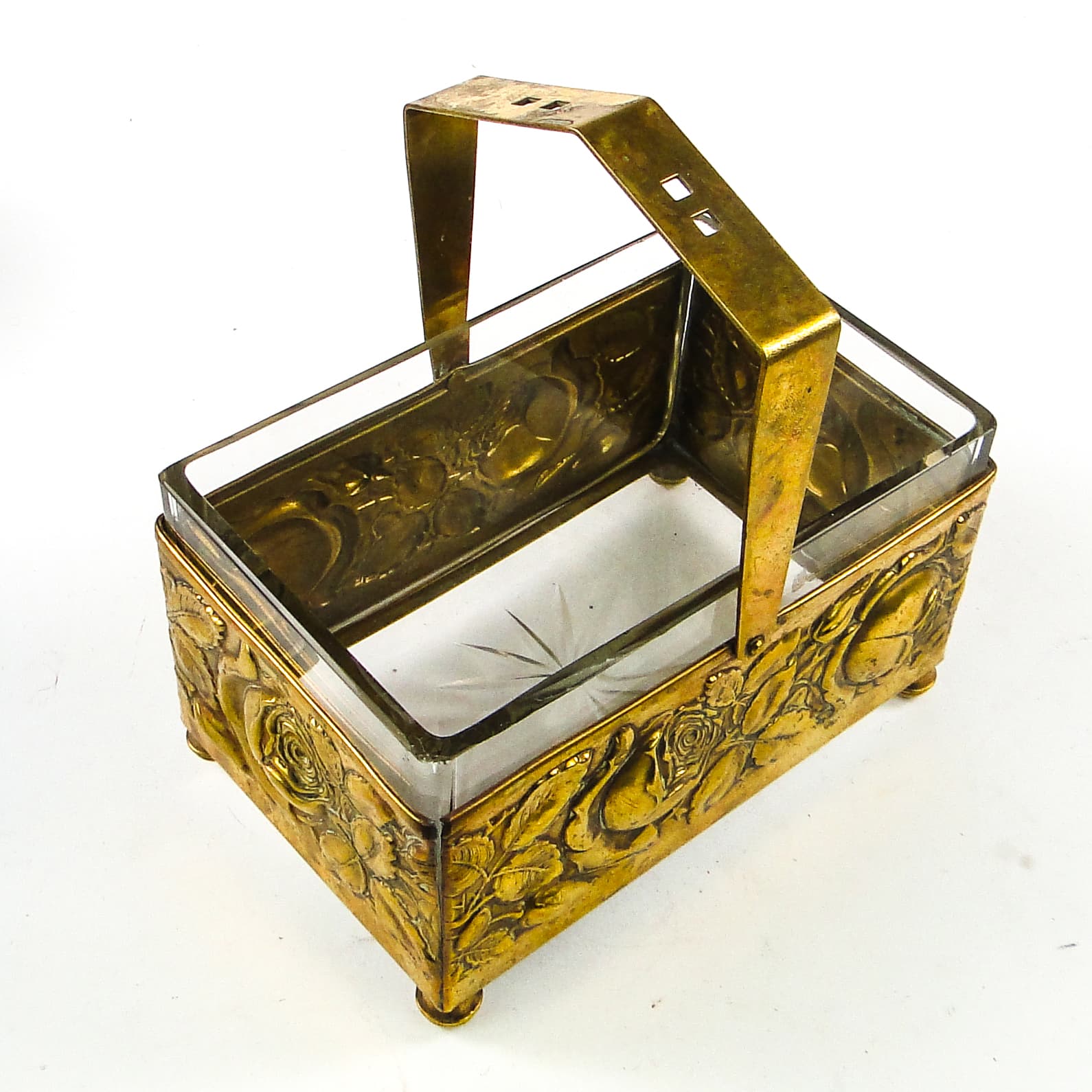 Kosz na bakalie i owoce Art déco, mosiądz, kryształ, Niemcy, lata 30. - 110311