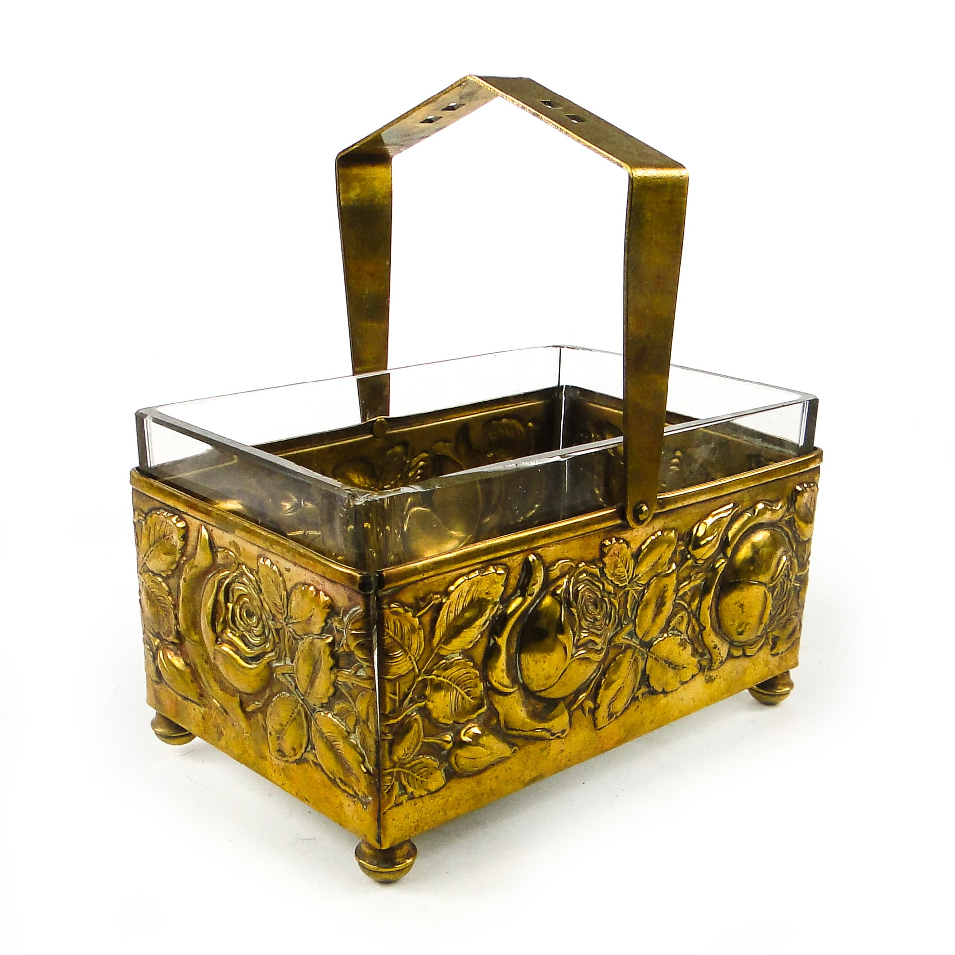 Kosz na bakalie i owoce Art déco, mosiądz, kryształ, Niemcy, lata 30. - 110314