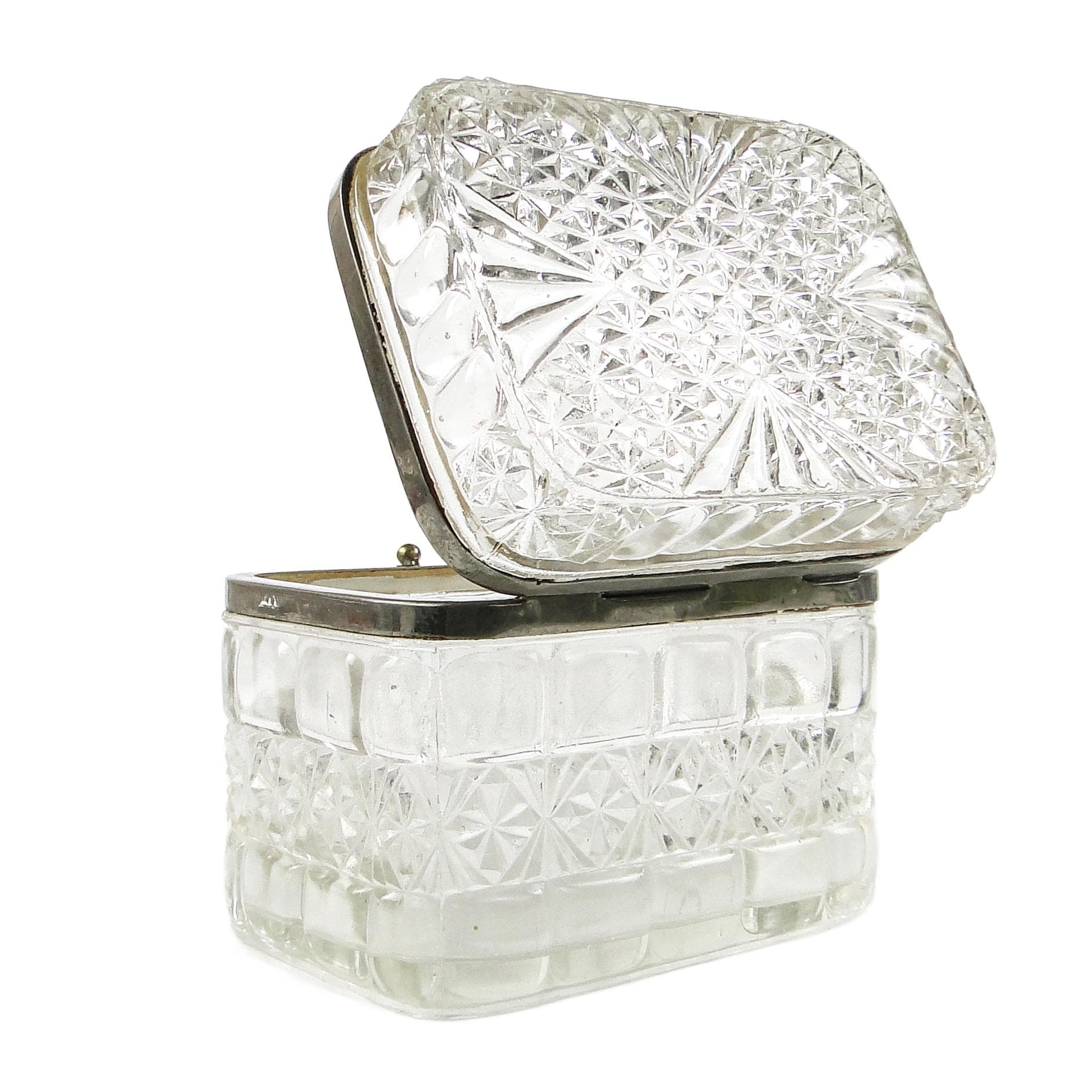 Bomboniera Art Deco, szkło prasowane, HSG Ząbkowice, Polska, lata 30.