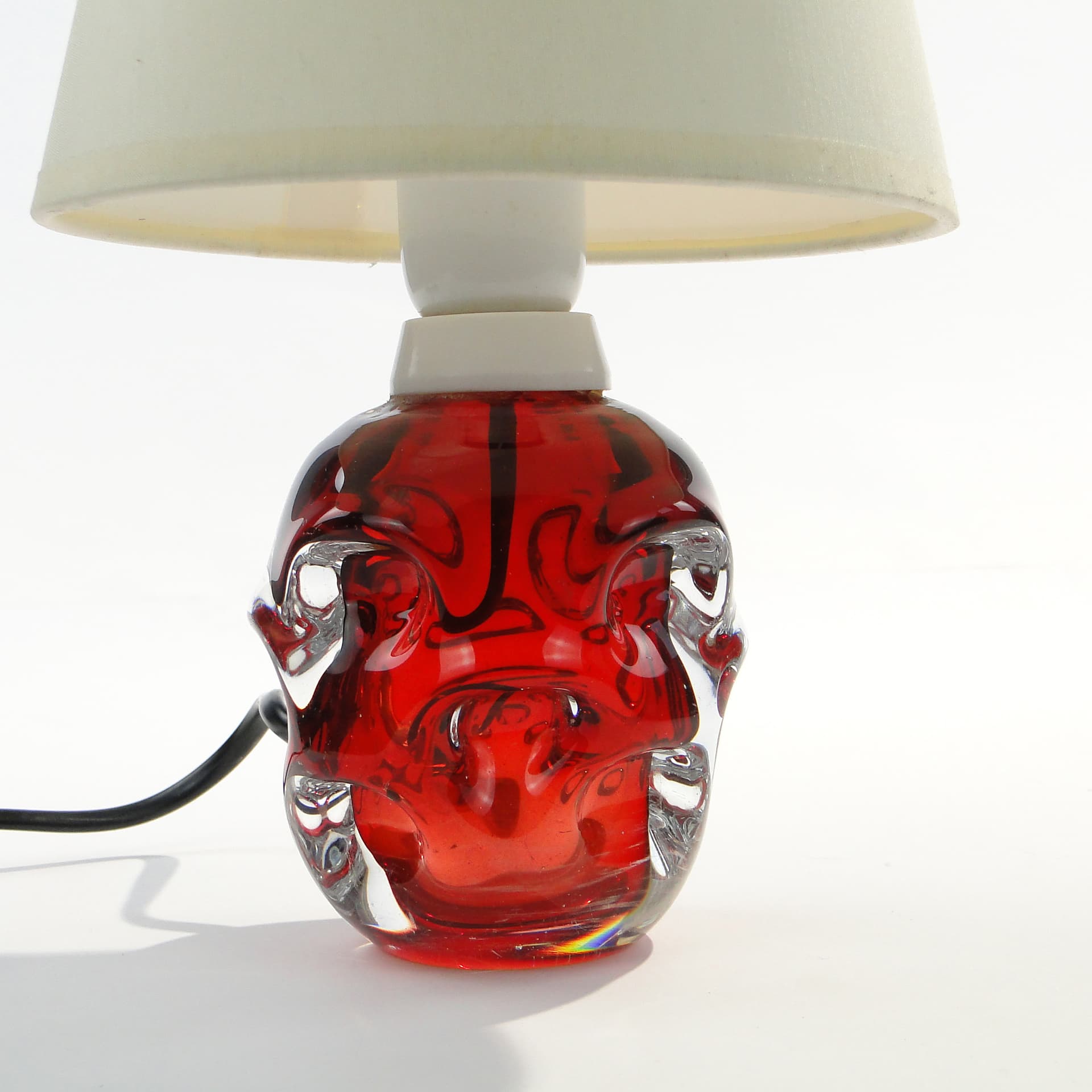 Table lamp, red glass, Val St Lambert, Belgium, 1960s. - 7906