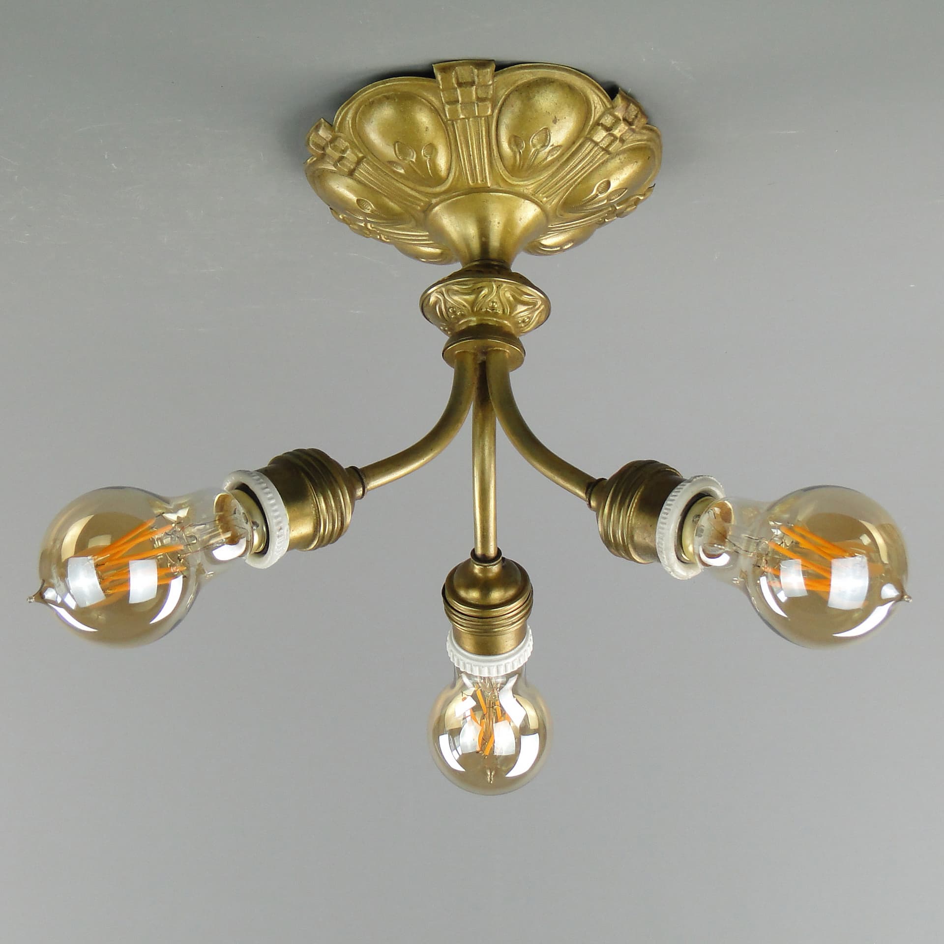 Lampa sufitowa Art Deco, mosiądz złoty, Polska, początek XX w. - 7949