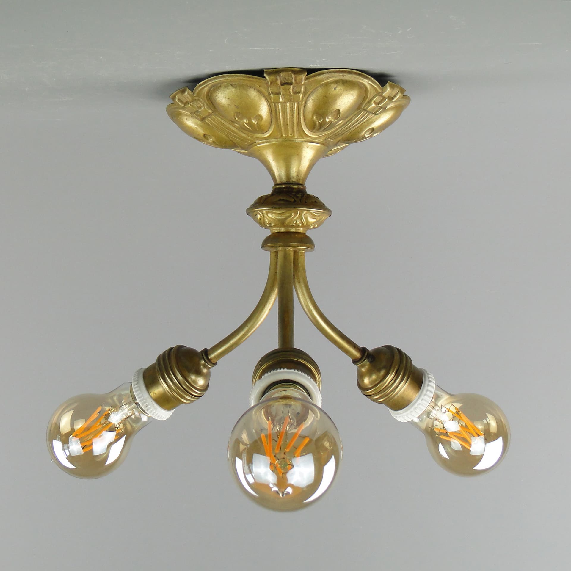 Lampa sufitowa Art Deco, mosiądz złoty, Polska, początek XX w. - 7948