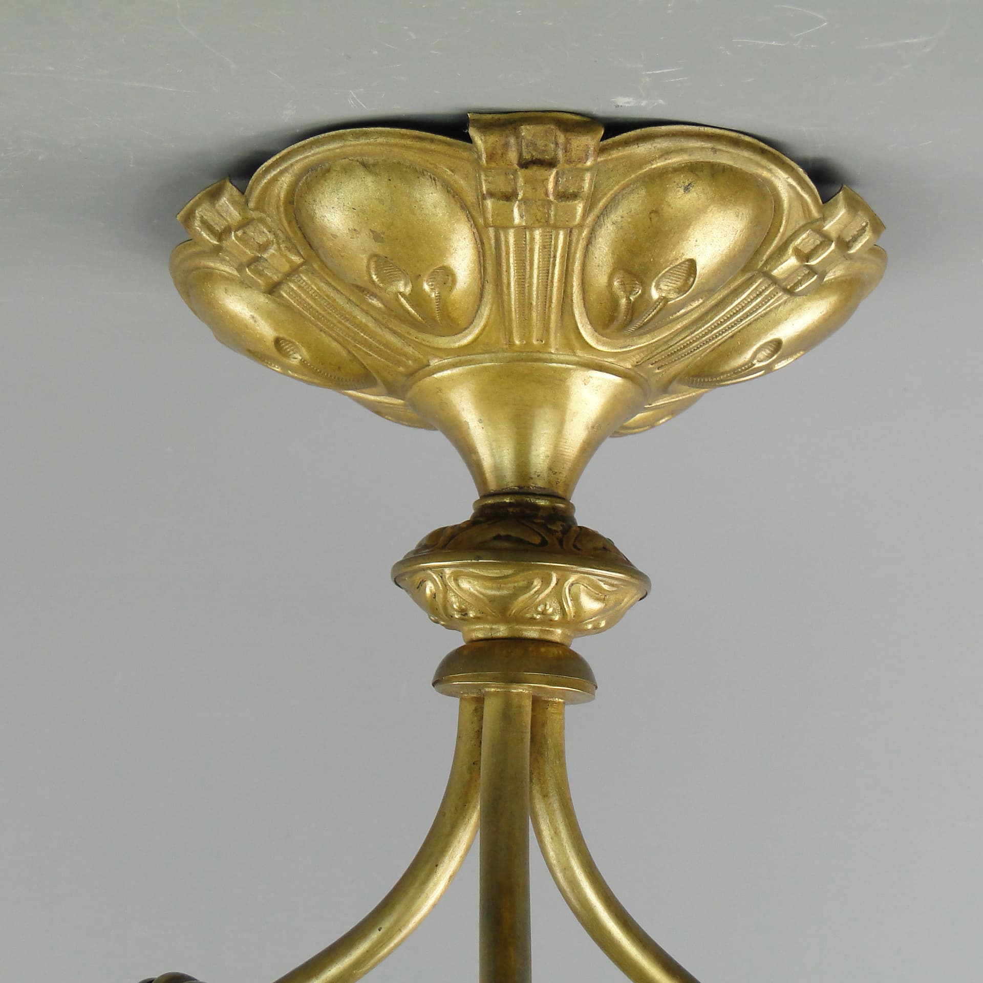 Lampa sufitowa Art Deco, mosiądz złoty, Polska, początek XX w. - 7951