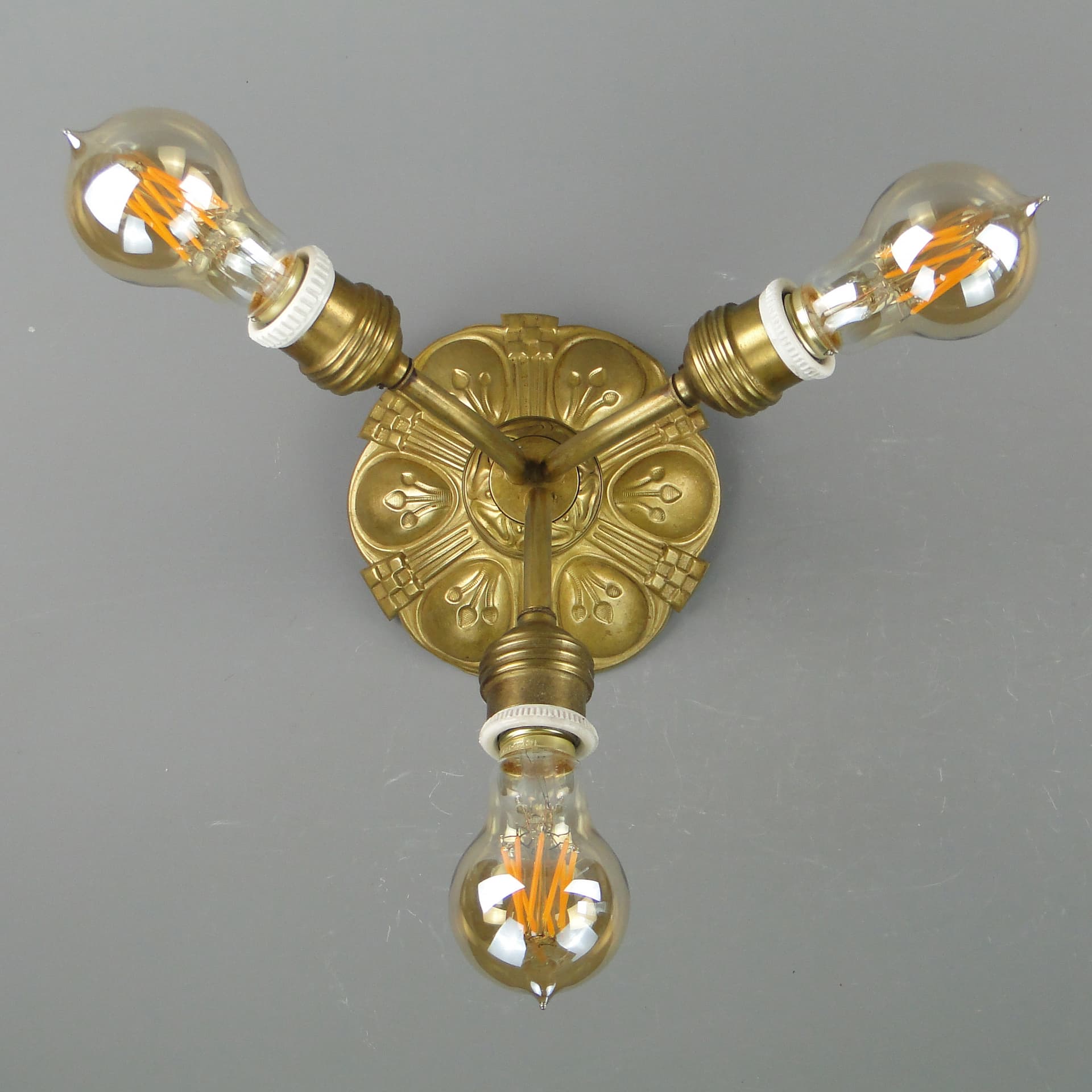 Lampa sufitowa Art Deco, mosiądz złoty, Polska, początek XX w. - 7952