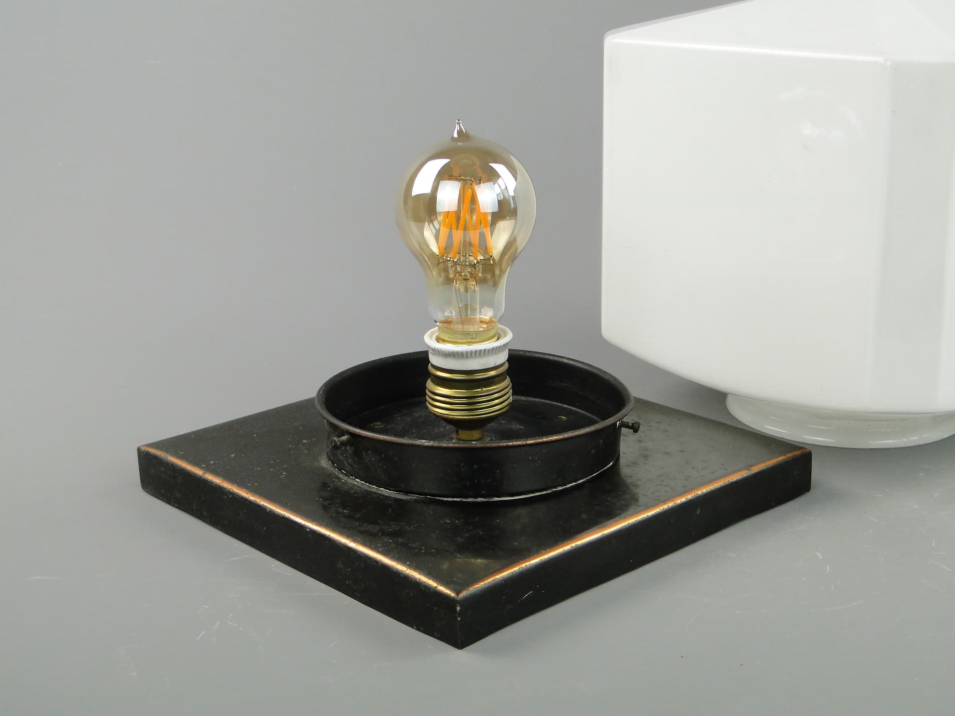 Ceiling lamp Art Deco, white, glass, Czechoslovakia, 1920s. - 7983