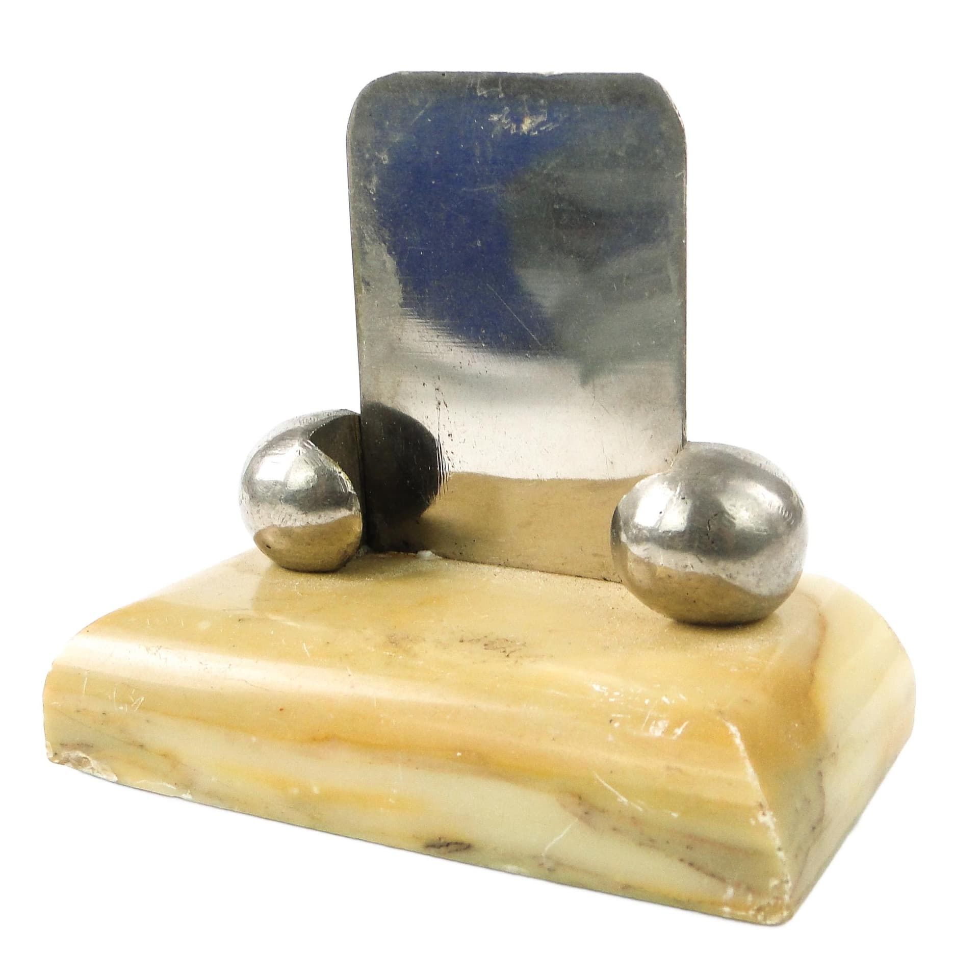 Postument na wizytówki, Art Deco, alabaster ivory white, mosiądz, Niemcy, lata 30.