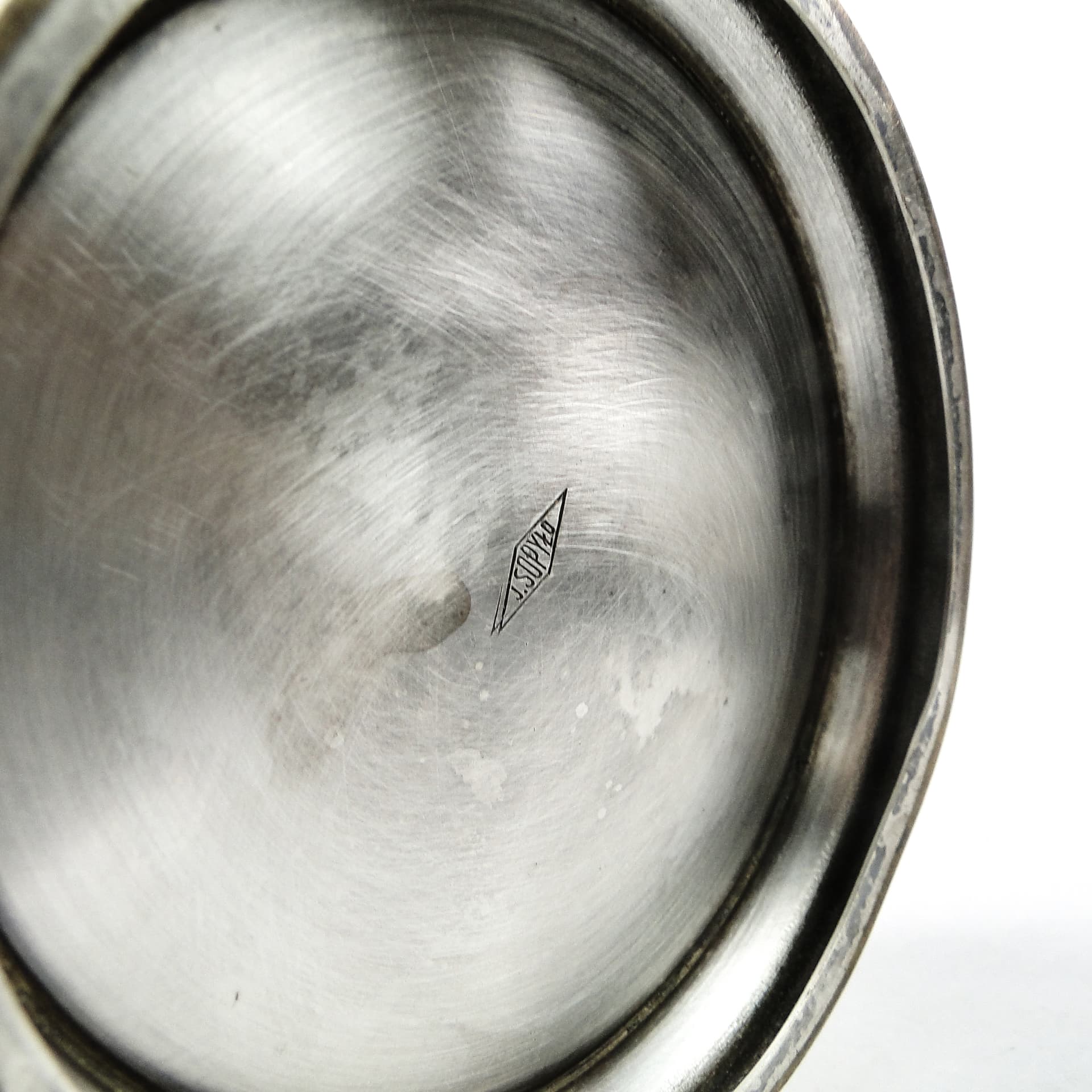 Cukiernica koszyczkowa Art Deco, mosiądz srebrzony szkło, Polska, lata 30. - 111392