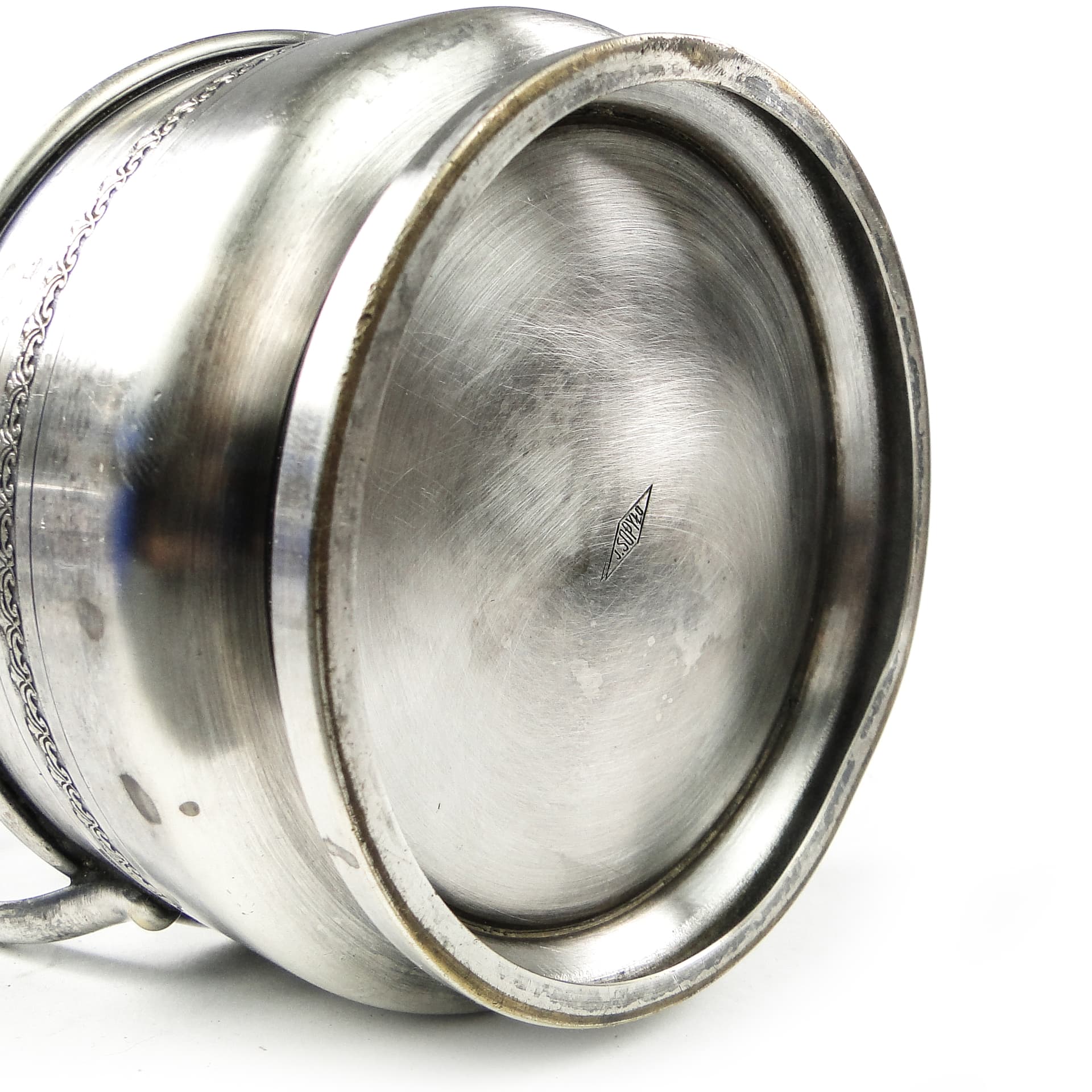 Cukiernica koszyczkowa Art Deco, mosiądz srebrzony szkło, Polska, lata 30. - 111391