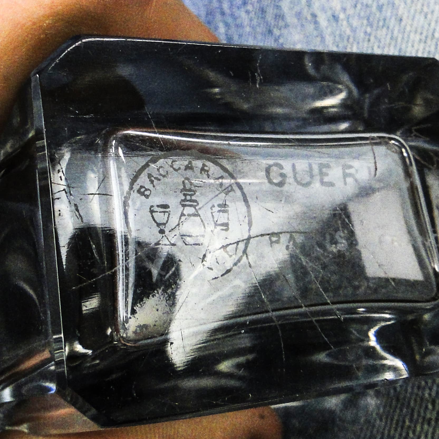 Art Nouveau perfume bottle, pressed glass, France, 1950s. - 111401