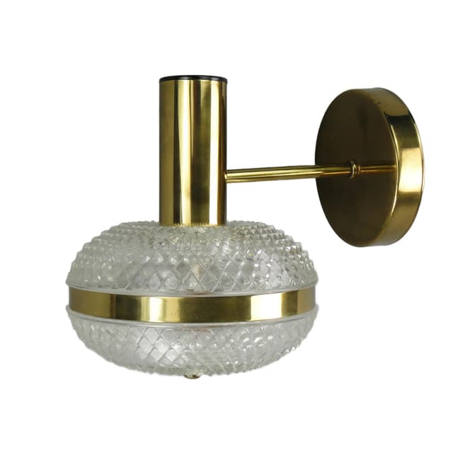 Kinkiet, mosiądz złoty, szkło transparentne, Polam, Polska, lata 60. - WYMIARY