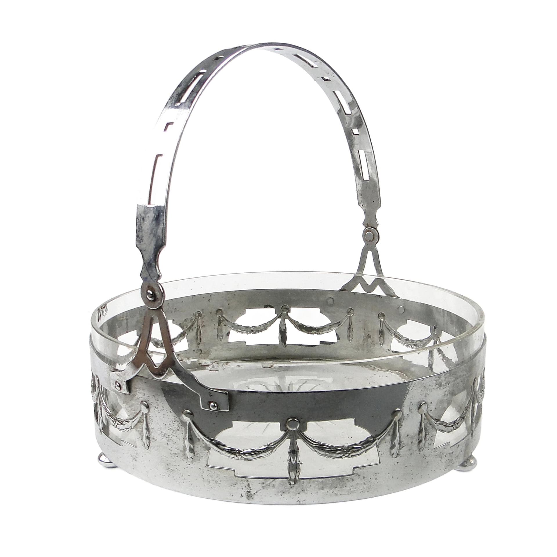 Art Nouveau fruit basket, chrome-plated brass, glass, Germany, early 20th c.