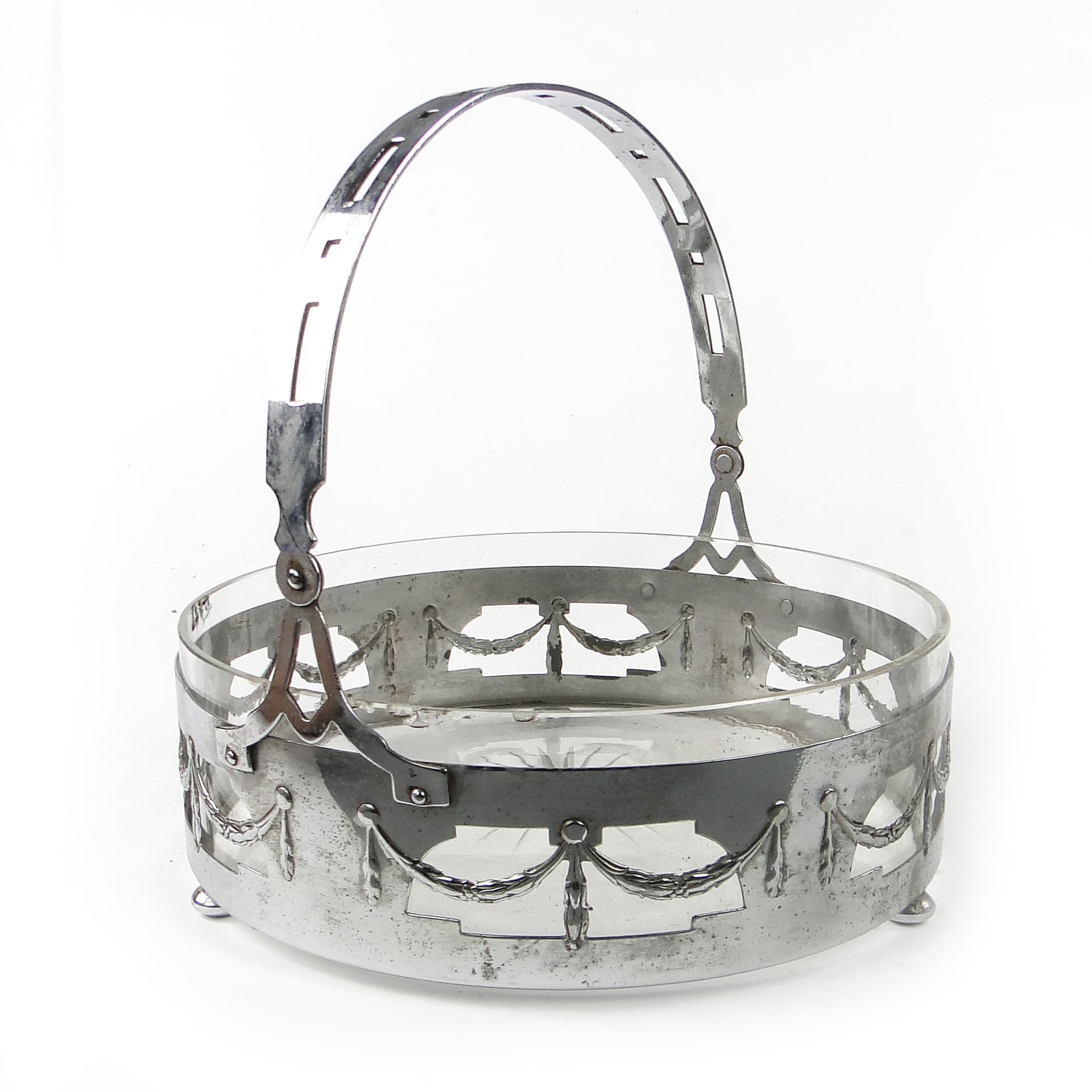 Art Nouveau fruit basket, chrome-plated brass, glass, Germany, early 20th c. - 111444