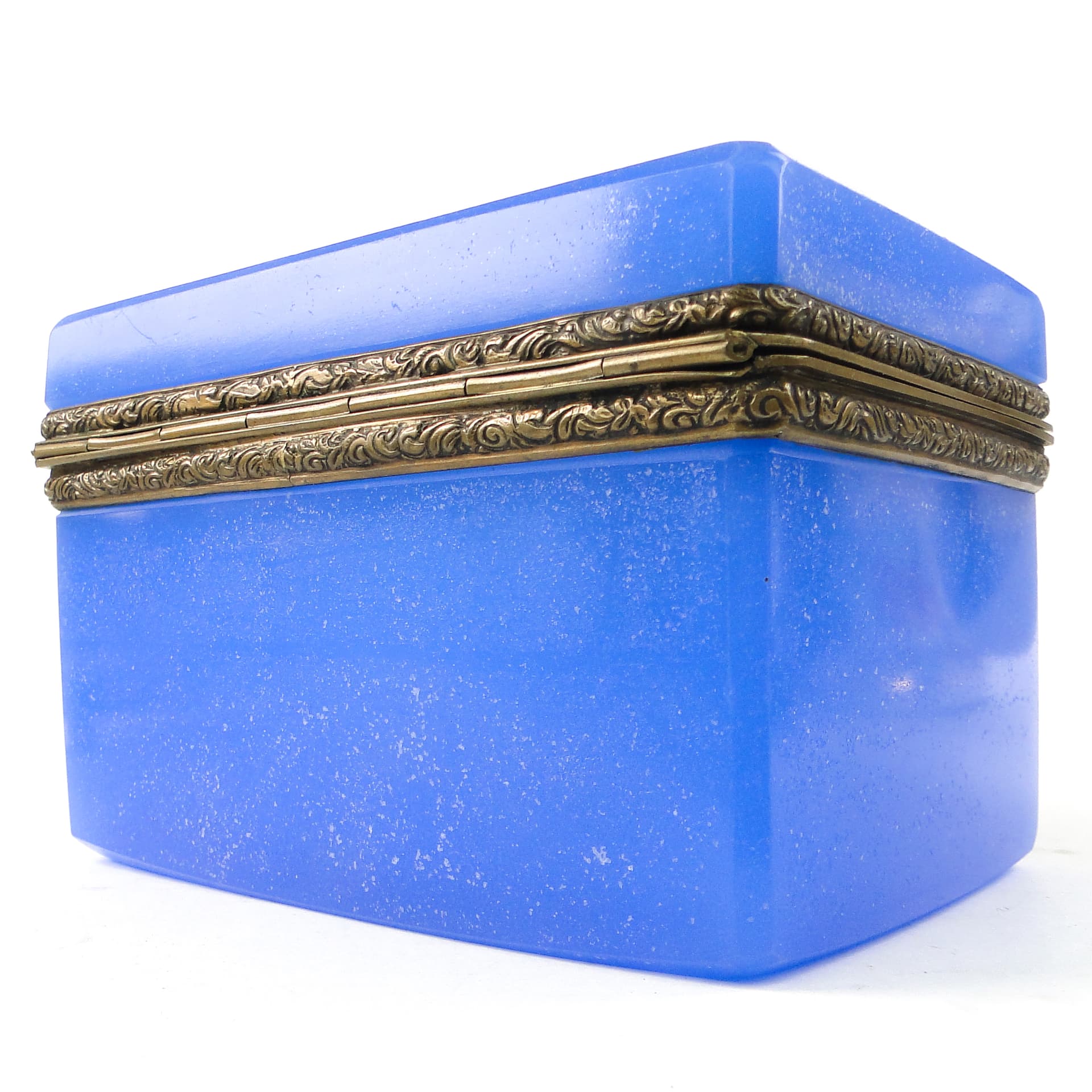 Szkatuła na kosztowności Biedermeier, szkło kobaltowe, mosiądz złocony, Czechosłowacja, XIX w. - 111476