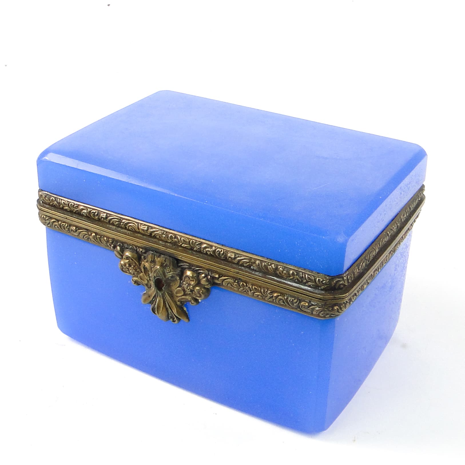 Szkatuła na kosztowności Biedermeier, szkło kobaltowe, mosiądz złocony, Czechosłowacja, XIX w. - 111475