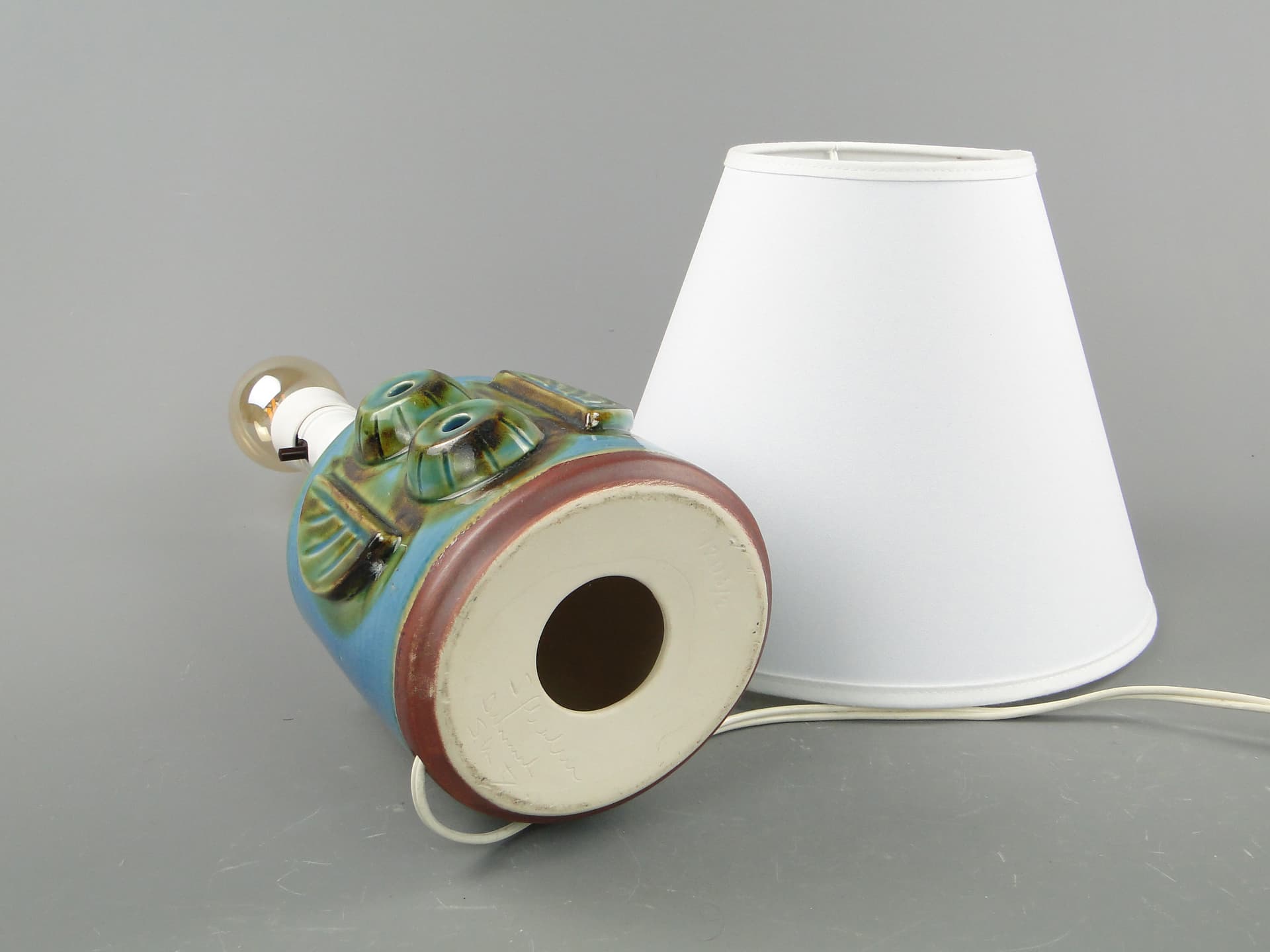 Lampa stołowa, ceramika turkusowa, Dania, lata 60. - 8023