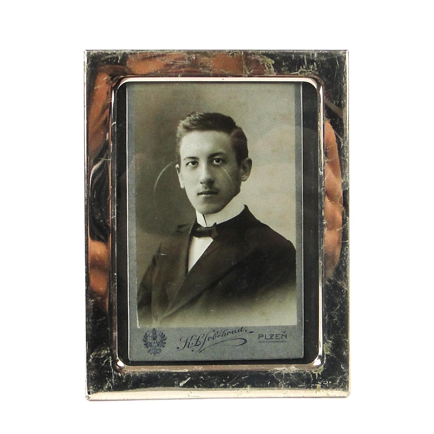 Art Deco photo frame, silver-toned metal, Belgium, 1950s.