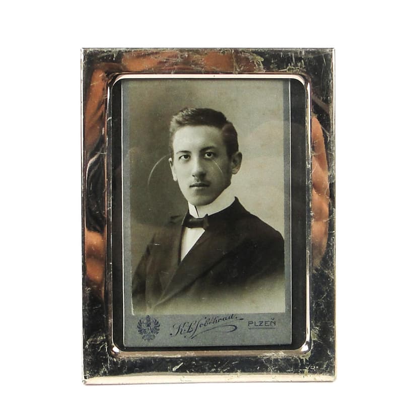 Art Deco photo frame, silver-toned metal, Belgium, 1950s.