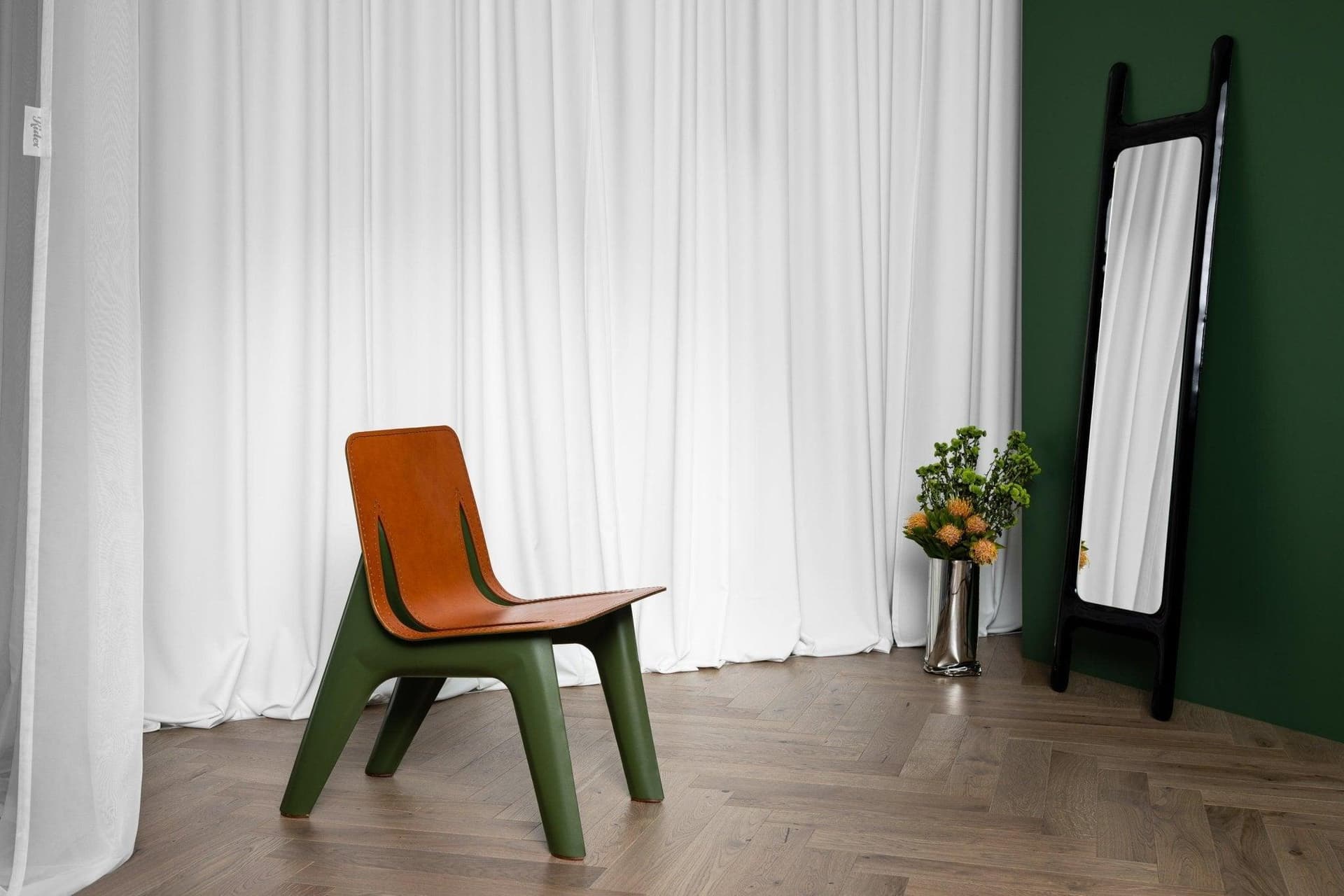 Krzesło J-CHAIR, skóra koniakowa, zielone, aluminium Zieta Studio - 117530