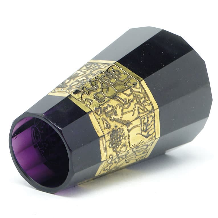 Wazon Art Deco, szkło ametystowe, oroplastyka złocona, Moser, Czechosłowacja, lata 30. - 112389