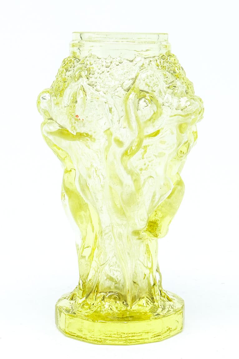 Wazon Winobranie, Art Deco, szkło żółte matowione, proj. F. Pazourka, Czechosłowacja, lata 30. - 112401