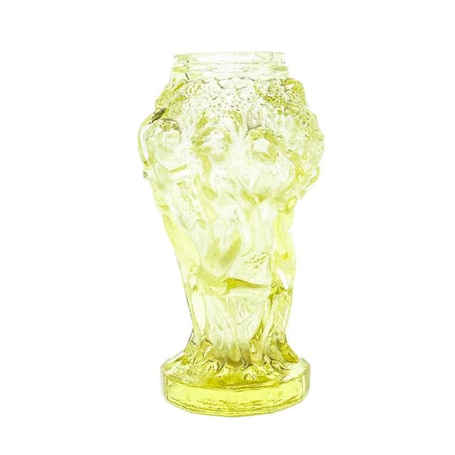 Wazon Winobranie, Art Deco, szkło żółte matowione, proj. F. Pazourka, Czechosłowacja, lata 30. - WYMIARY