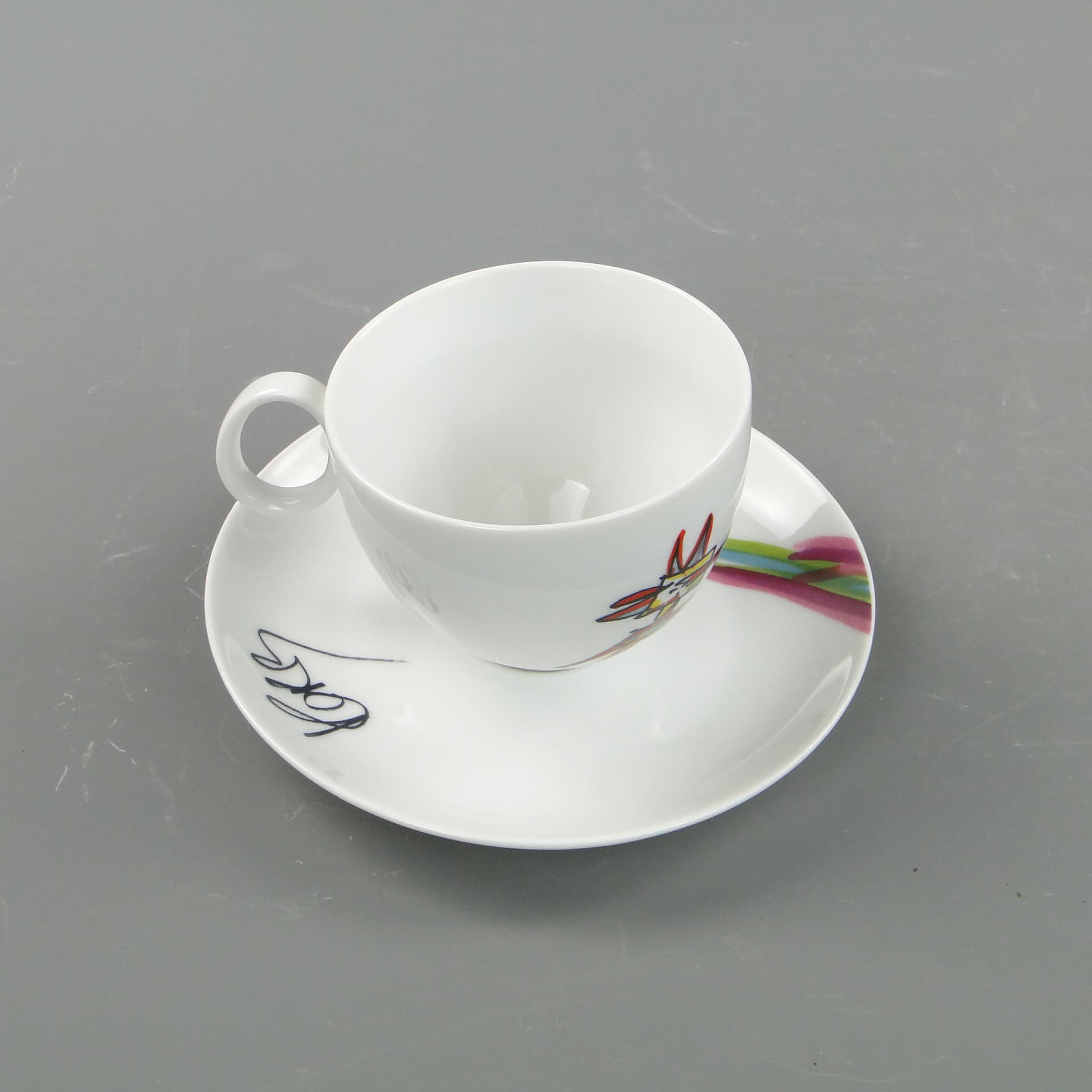 Filiżanka do kawy Kot i Mysz, porcelana multikolor, proj. O. Sipowicz, Ćmielów, Polska, lata 80. - 8141