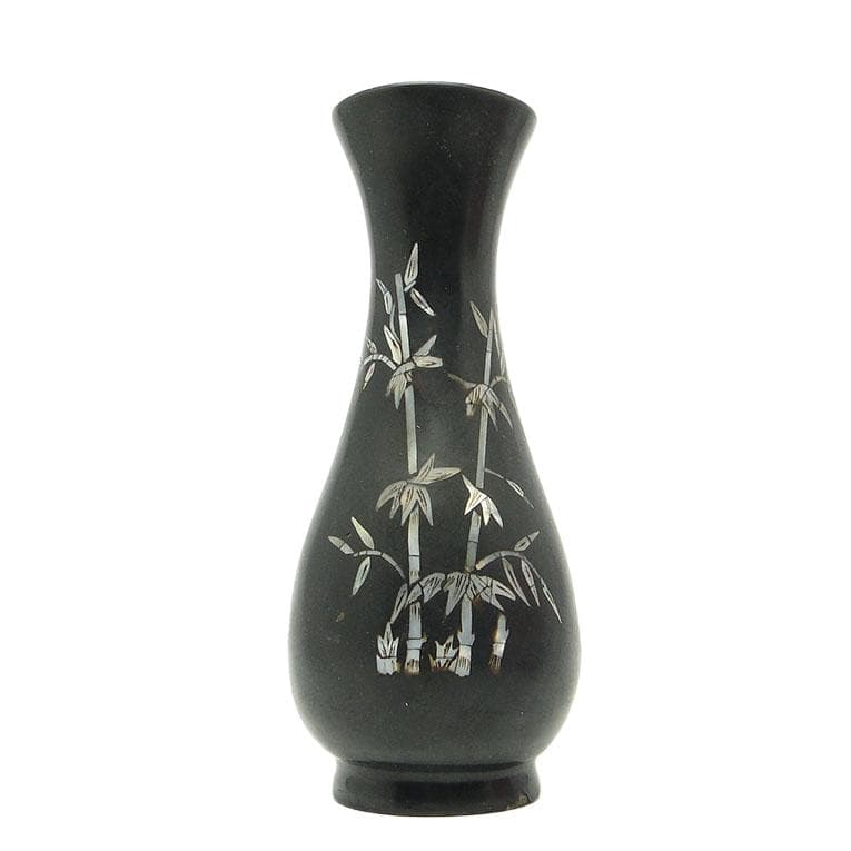 Wazon Oriental, laka czarna, aplikacja z masy perłowej, Japonia, lata 50.