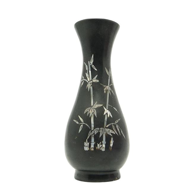 Wazon Oriental, laka czarna, aplikacja z masy perłowej, Japonia, lata 50. - WYMIARY