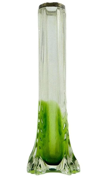 Wazon secesyjny, szkło zielone, srebrne okucie, Wielka Brytania, początek XX w. - WYMIARY