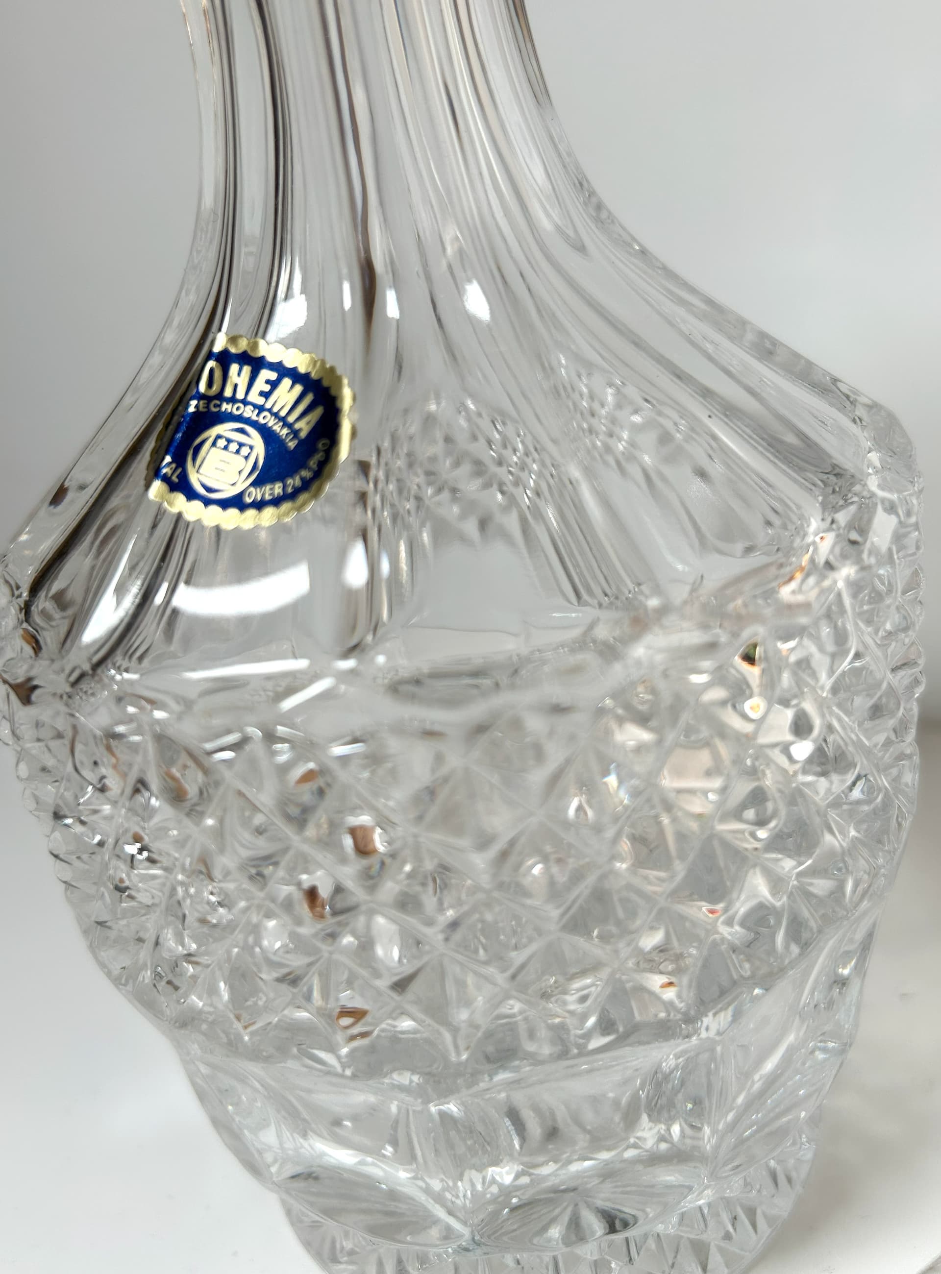 Decanter Bohemian Crystal, transparent crystal, Bohemia, Czechoslovakia, 1960s. - 8163