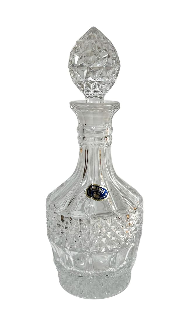 Decanter Bohemian Crystal, transparent crystal, Bohemia, Czechoslovakia, 1960s. - DIMENSION