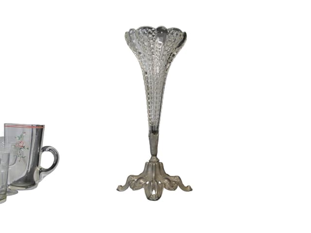 Wazon wiedeński Art Nouveau, szkło prasowane cyna, Francja, początek XX w. - WYMIARY