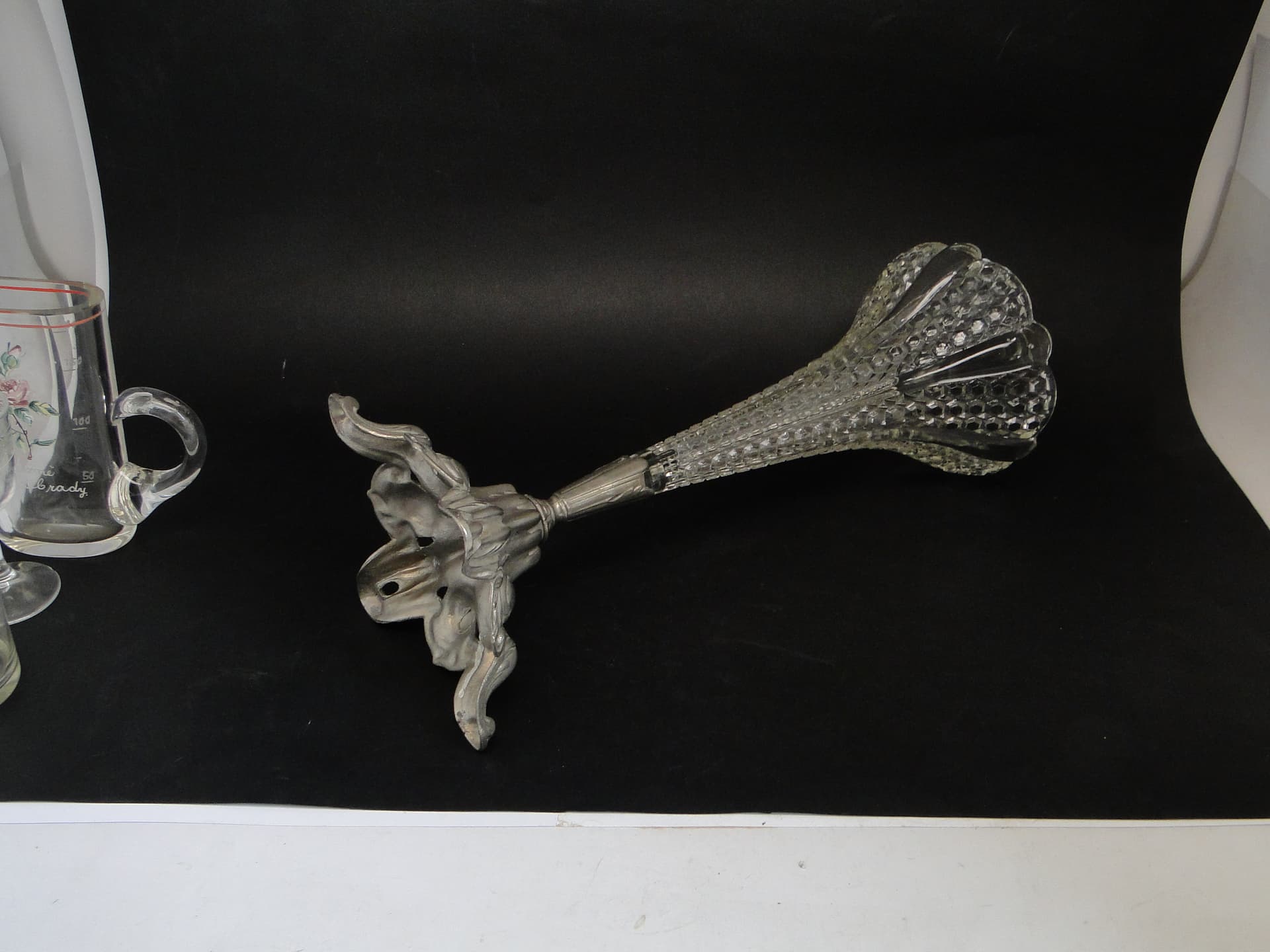 Wazon wiedeński Art Nouveau, szkło prasowane cyna, Francja, początek XX w. - 112800