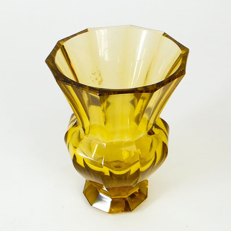 Wazon Art Deco, kryształ żółty, proj. J. Hoffmann, Bohemia, Czechosłowacja, lata 30. - 112877