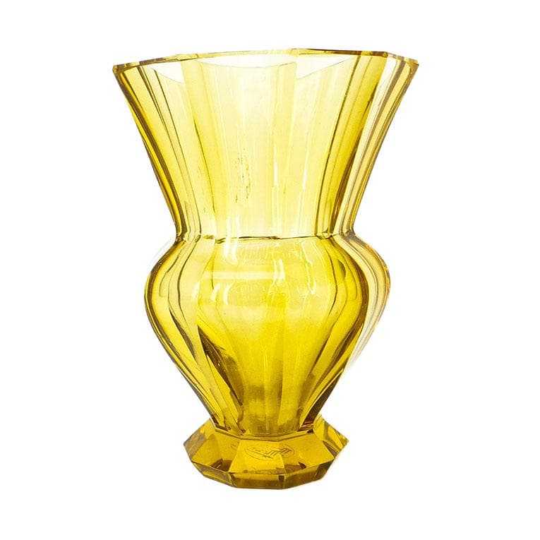 Wazon Art Deco, kryształ żółty, proj. J. Hoffmann, Bohemia, Czechosłowacja, lata 30.